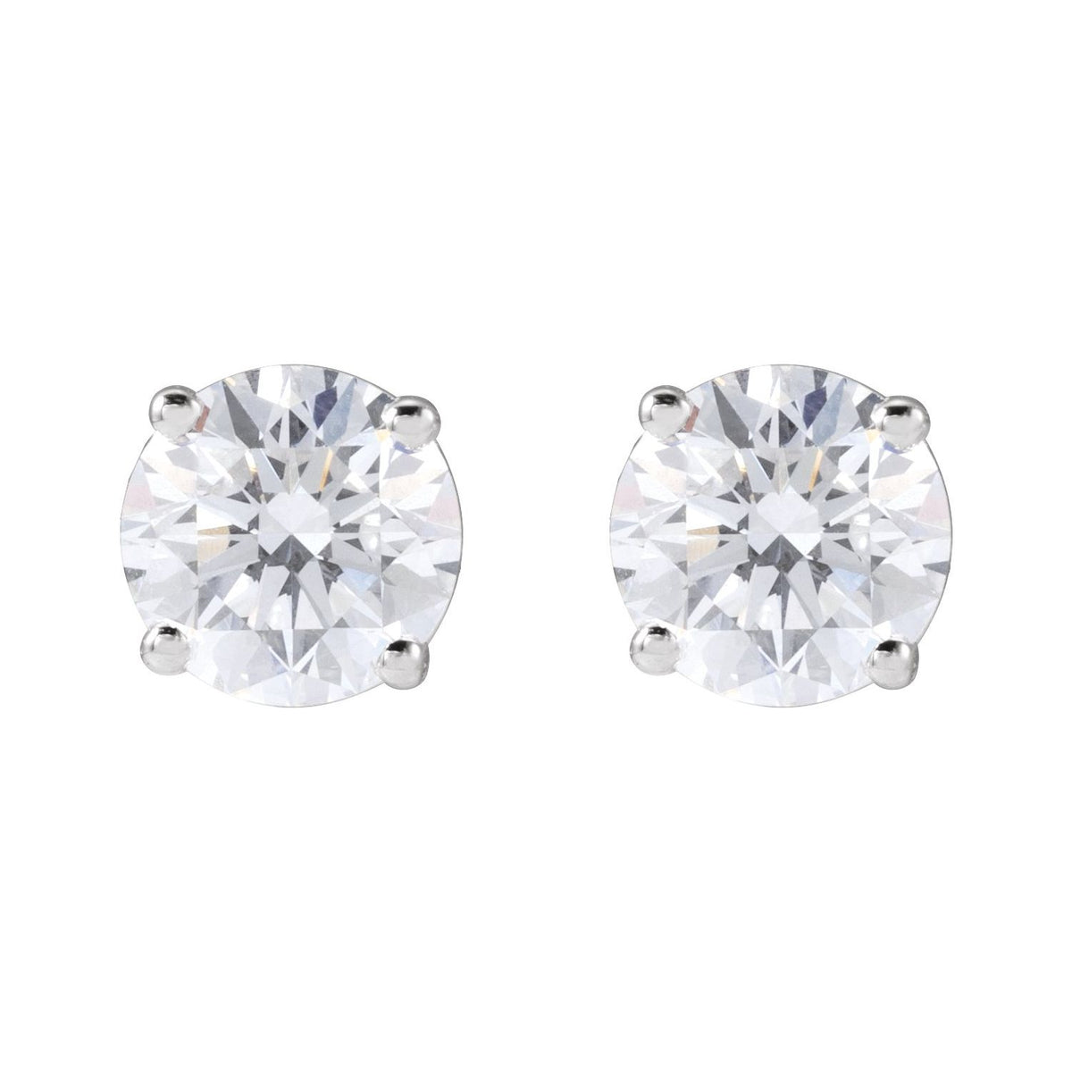 Round 4-Prong Lightweight Stud Earrings | Metal Type=14K White Gold | Center Stone Size=3 TCW | Image 2