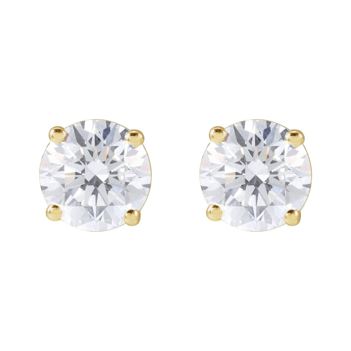 Round 4-Prong Lightweight Stud Earrings | Metal Type=14K Yellow Gold | Center Stone Size=3 TCW | Image 2