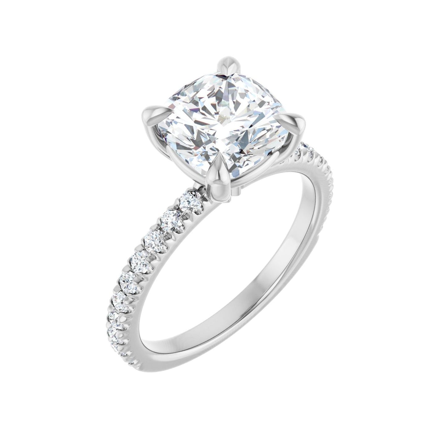 Cushion Claw-Prong Engagement Ring | Metal Type=14K White Gold | Center Stone Size=3 CT | Image 1