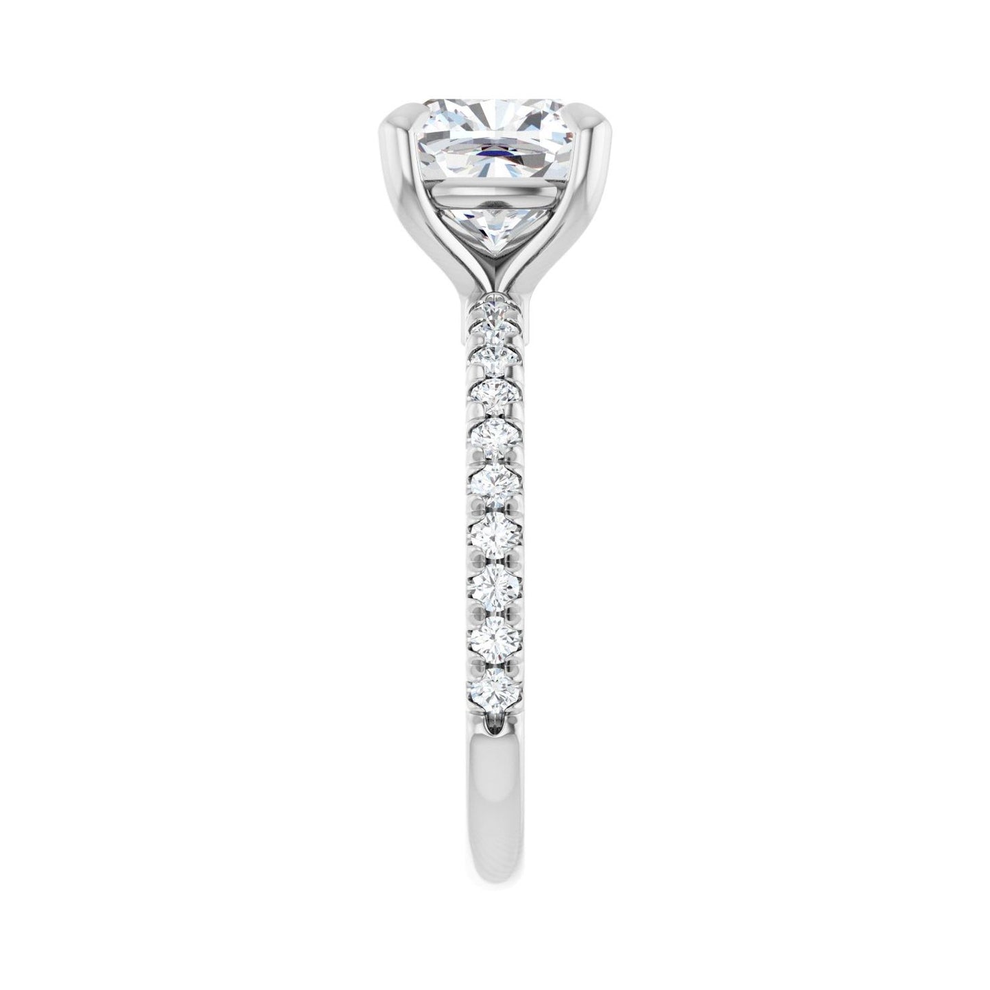 Cushion Claw-Prong Engagement Ring | Metal Type=14K White Gold | Center Stone Size=3 CT | Image 4