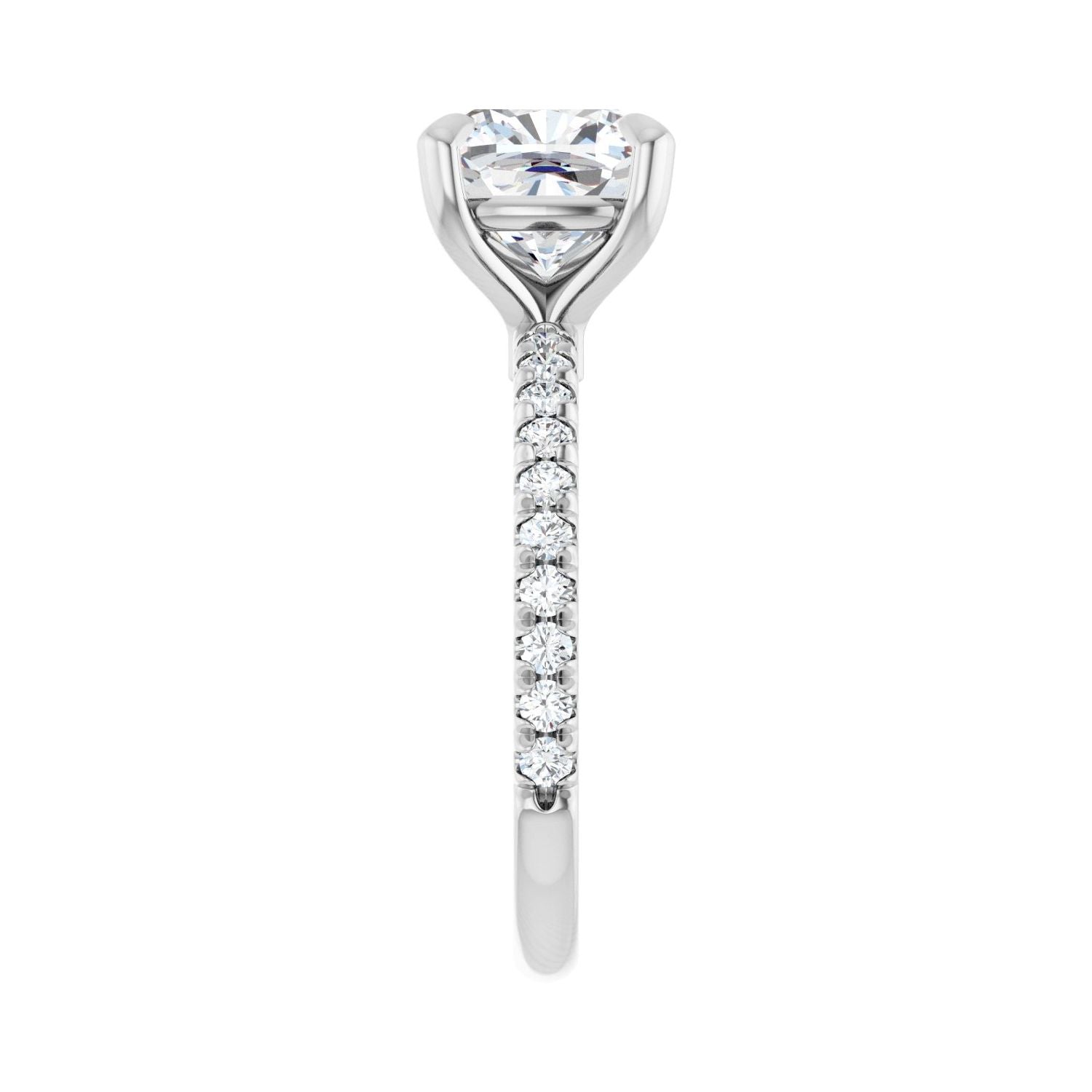 Cushion Claw-Prong Engagement Ring | Metal Type=14K White Gold | Center Stone Size=3 CT | Image 4