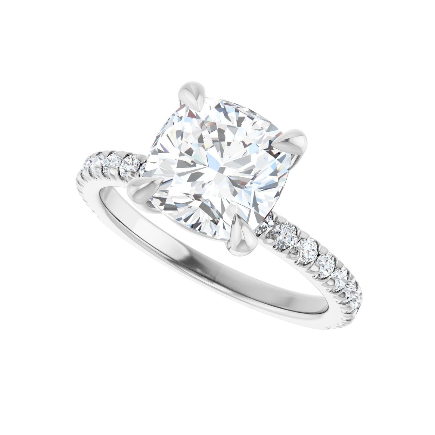 Cushion Claw-Prong Engagement Ring | Metal Type=14K White Gold | Center Stone Size=3 CT | Image 5