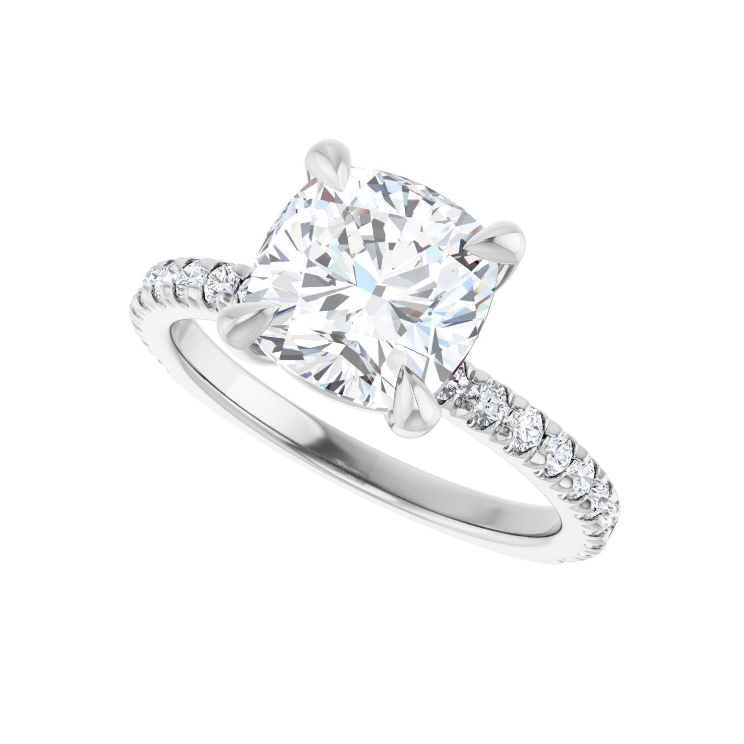 Cushion Claw-Prong Engagement Ring | Metal Type=14K White Gold | Center Stone Size=3 CT | Image 5