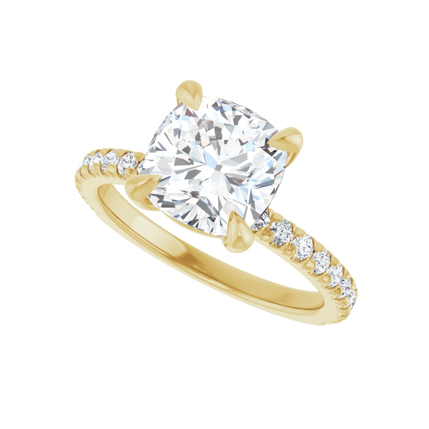 Cushion Claw-Prong Engagement Ring | Metal Type=14K Yellow Gold | Center Stone Size=3 CT | Image 5
