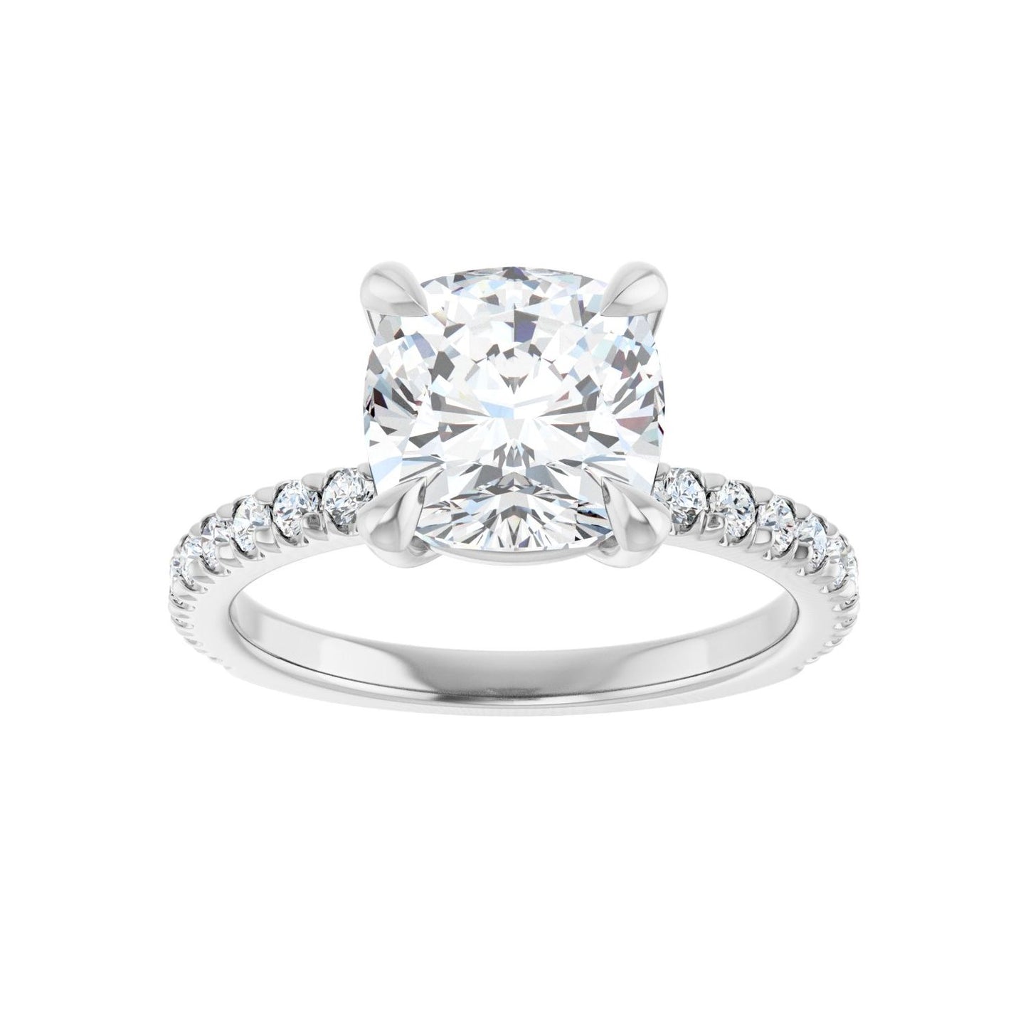 Cushion Claw-Prong Engagement Ring | Metal Type=14K White Gold | Center Stone Size=3 CT | Image 3