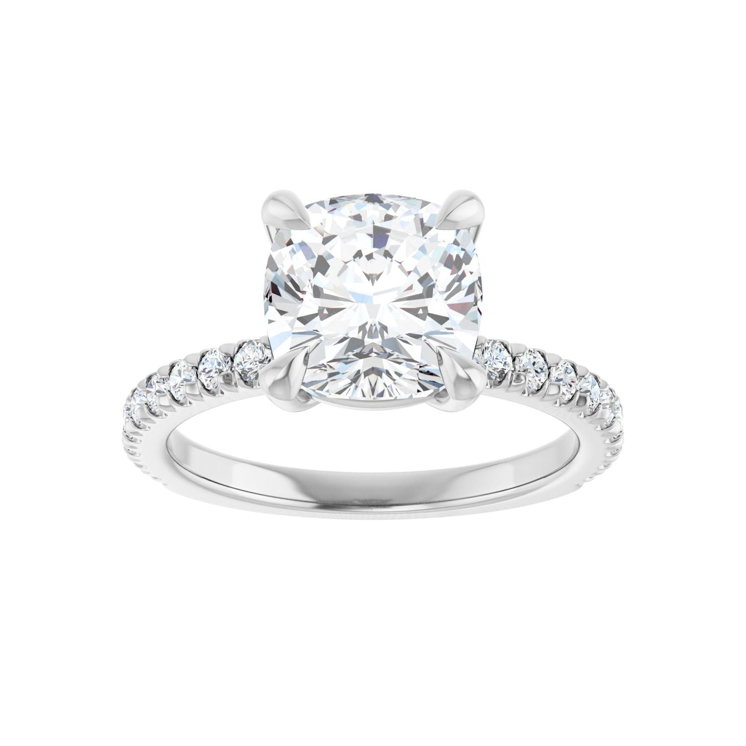 Cushion Claw-Prong Engagement Ring | Metal Type=14K White Gold | Center Stone Size=3 CT | Image 3