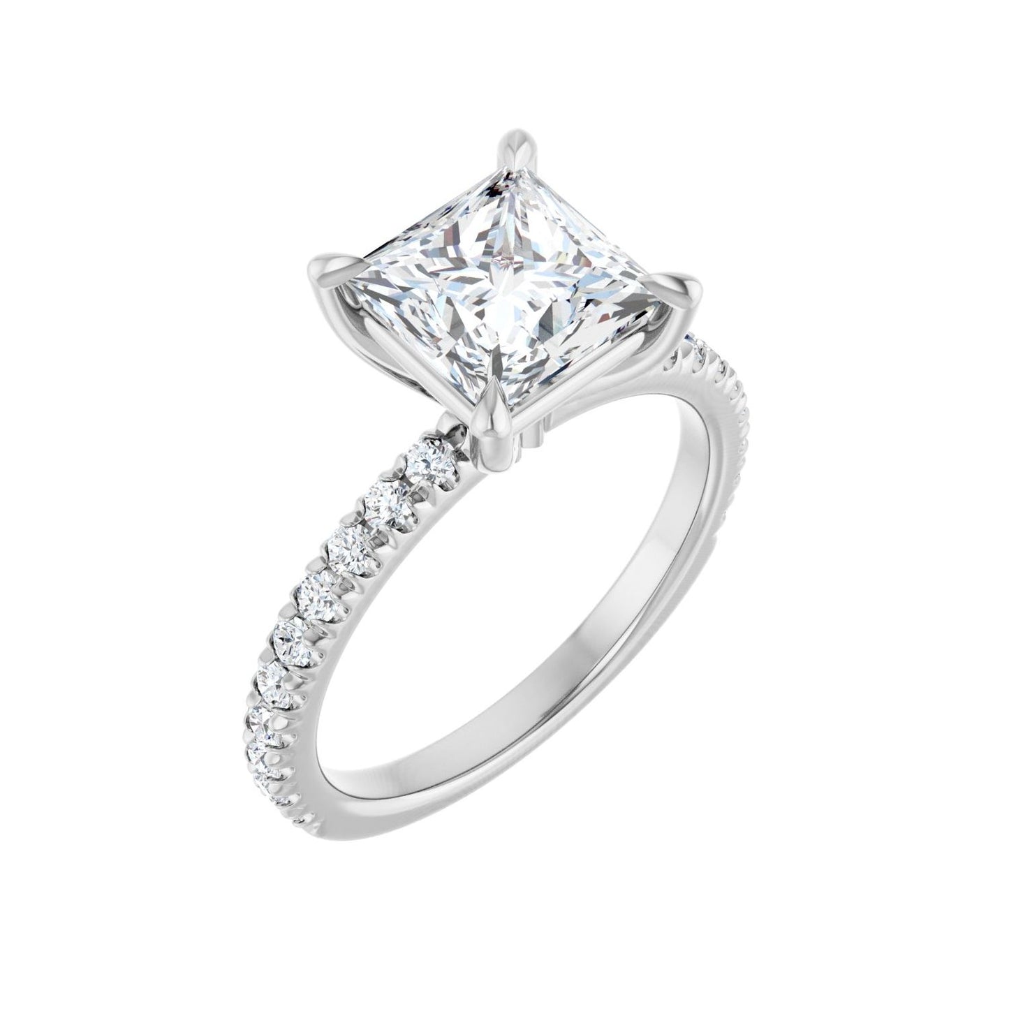 Square Claw-Prong Engagement Ring | Metal Type=14K White Gold | Center Stone Size=2 CT | Image 1