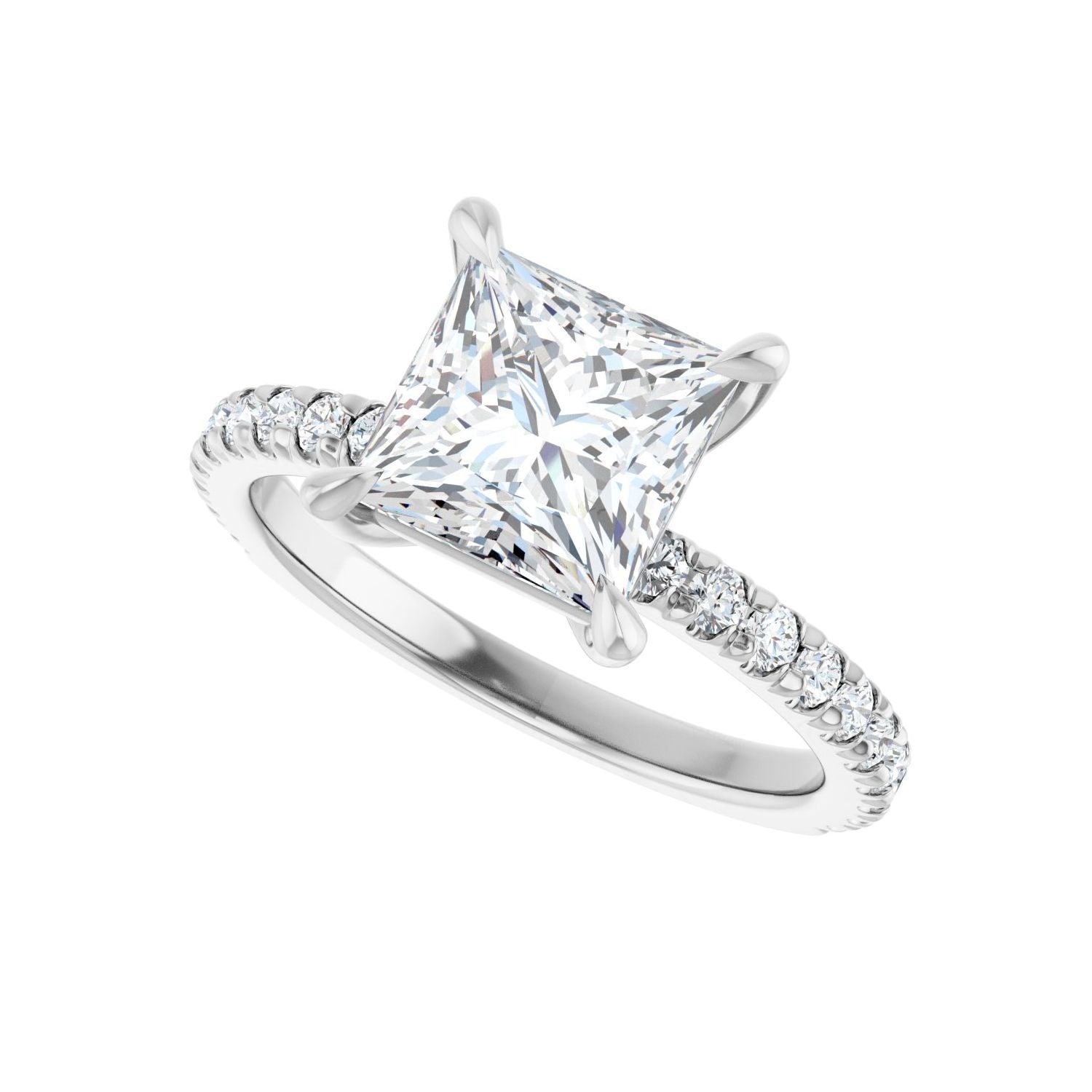 Square Claw-Prong Engagement Ring | Metal Type=14K White Gold | Center Stone Size=2 CT | Image 5