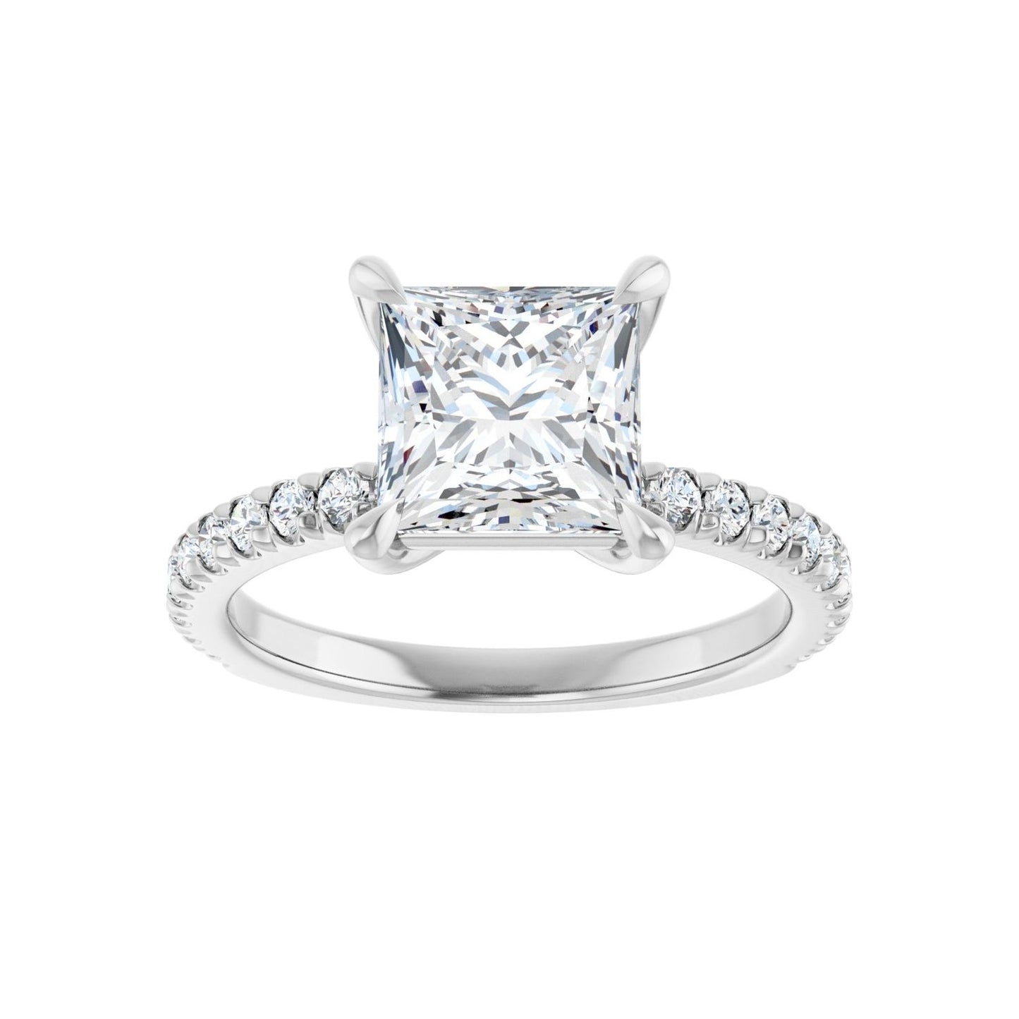 Square Claw-Prong Engagement Ring | Metal Type=14K White Gold | Center Stone Size=2 CT | Image 3