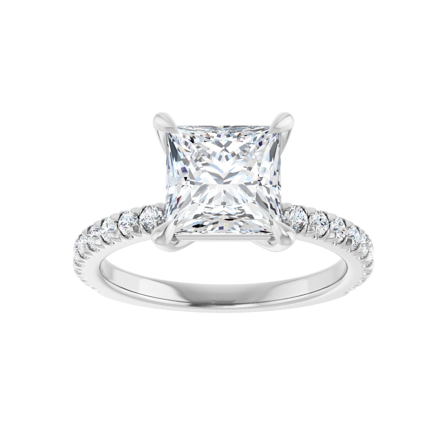 Square Claw-Prong Engagement Ring | Metal Type=14K White Gold | Center Stone Size=2 CT | Image 3