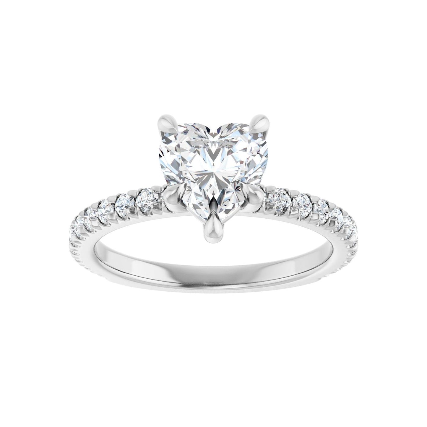 Heart Claw-Prong Engagement Ring | Metal Type=14K White Gold | Center Stone Size=1 CT | Image 3