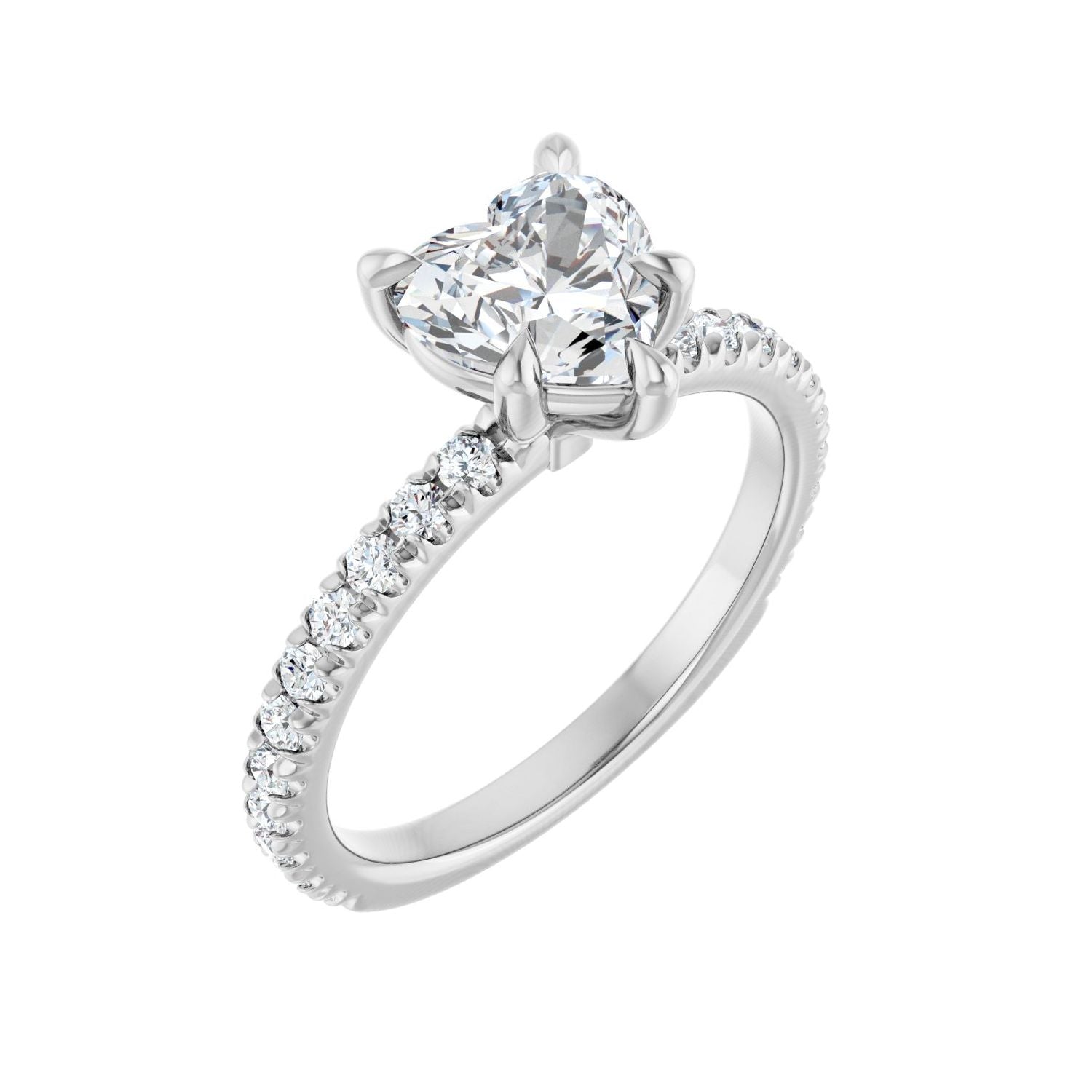 Heart Claw-Prong Engagement Ring | Metal Type=14K White Gold | Center Stone Size=1 CT | Image 1