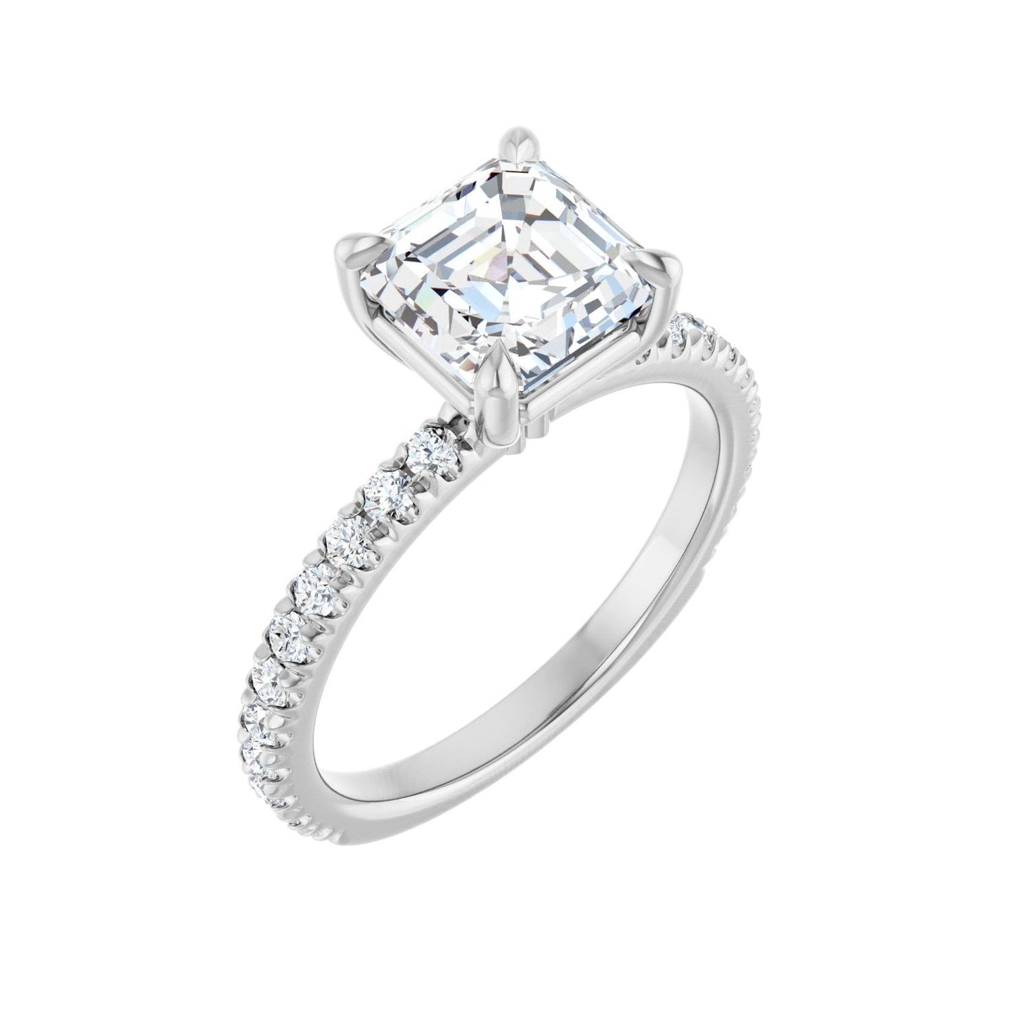 Asscher Claw-Prong Engagement Ring | Metal Type=14K White Gold | Center Stone Size=2 CT | Image 1