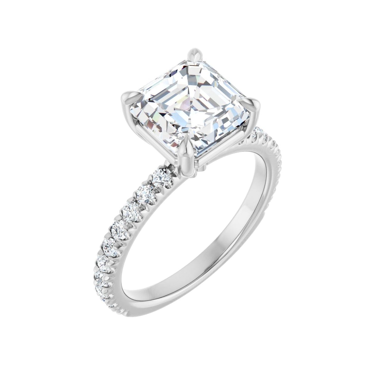 Asscher Claw-Prong Engagement Ring | Metal Type=14K White Gold | Center Stone Size=3 CT | Image 1