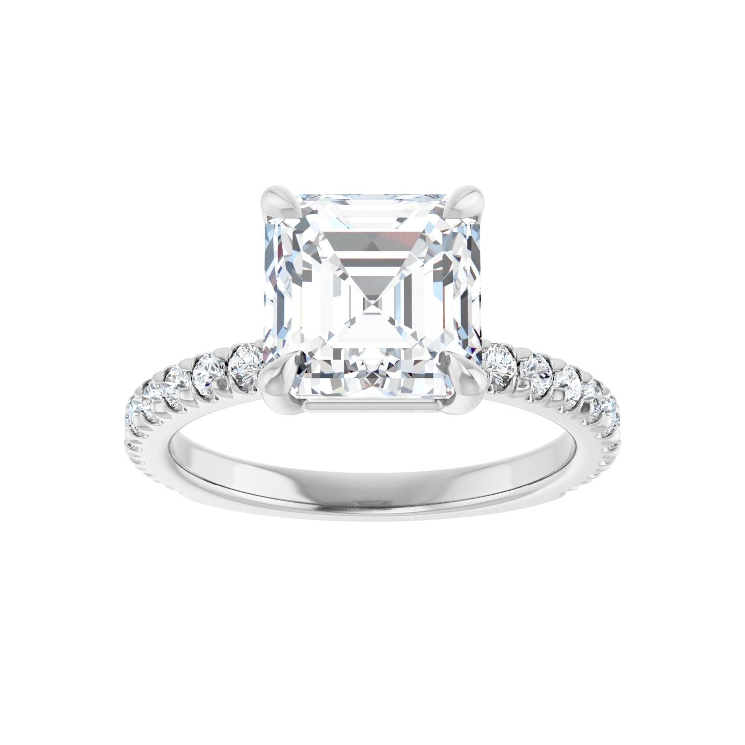Asscher Claw-Prong Engagement Ring | Metal Type=14K White Gold | Center Stone Size=3 CT | Image 3