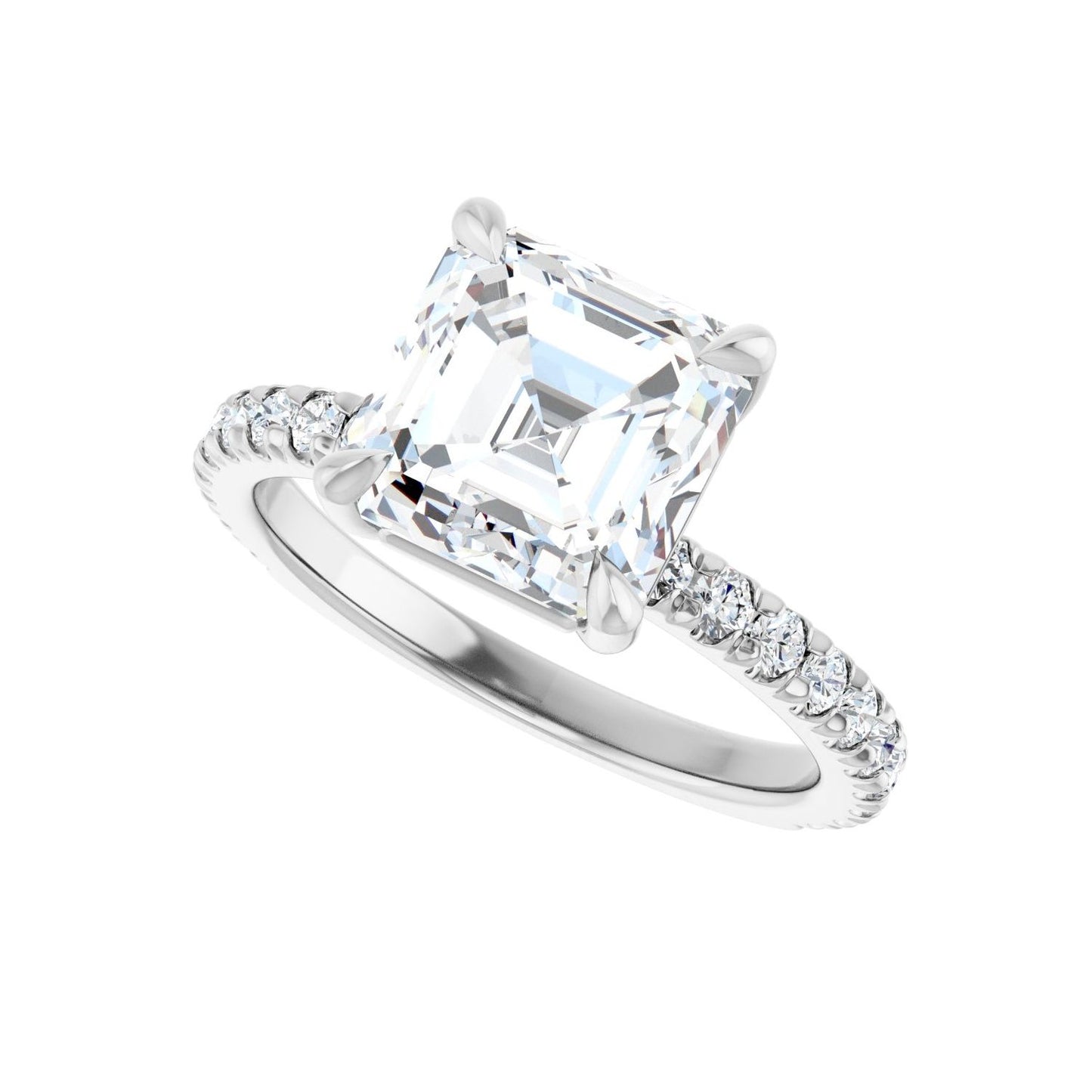 Asscher Claw-Prong Engagement Ring | Metal Type=14K White Gold | Center Stone Size=3 CT | Image 5