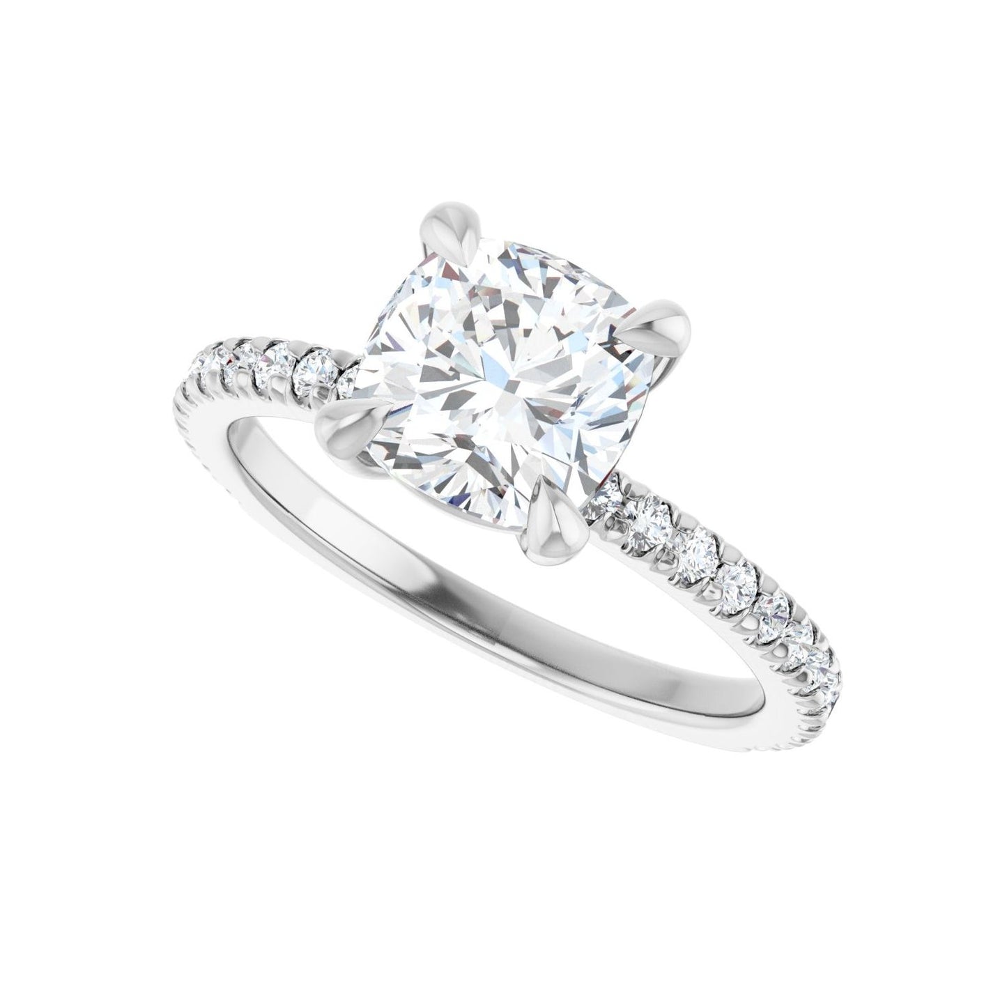 Cushion Claw-Prong Engagement Ring | Metal Type=14K White Gold | Center Stone Size=2 CT | Image 5