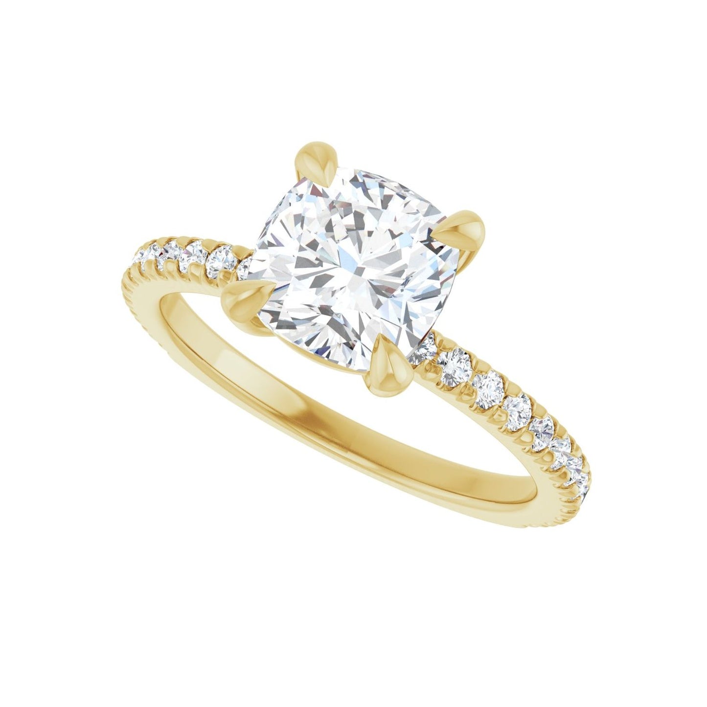 Cushion Claw-Prong Engagement Ring | Metal Type=14K Yellow Gold | Center Stone Size=2 CT | Image 5