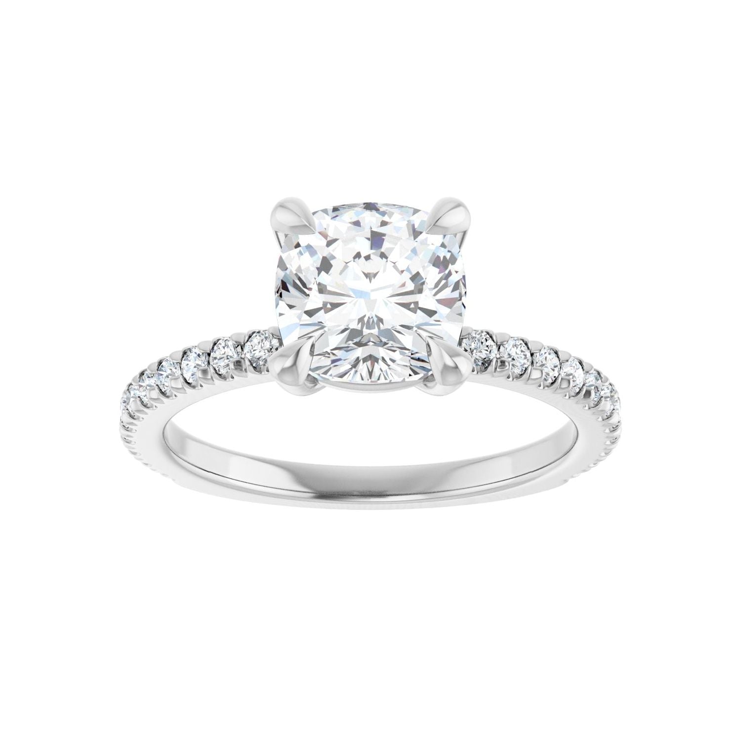 Cushion Claw-Prong Engagement Ring | Metal Type=14K White Gold | Center Stone Size=2 CT | Image 3