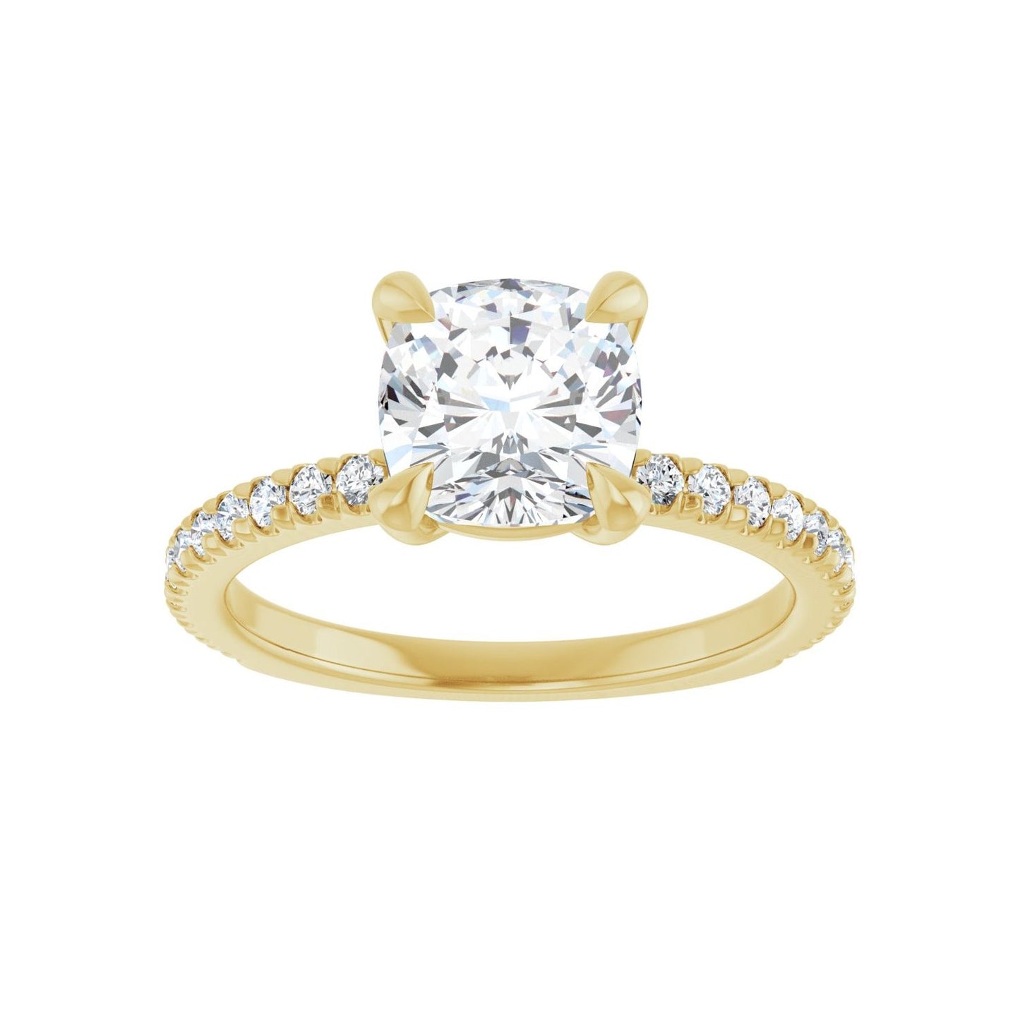 Cushion Claw-Prong Engagement Ring | Metal Type=14K Yellow Gold | Center Stone Size=2 CT | Image 3