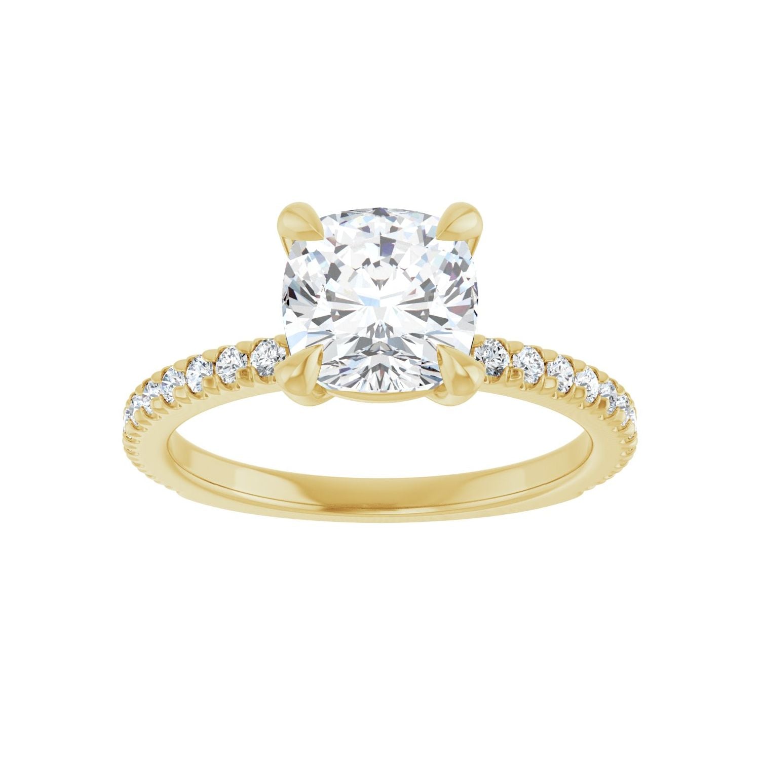 Cushion Claw-Prong Engagement Ring | Metal Type=14K Yellow Gold | Center Stone Size=2 CT | Image 3