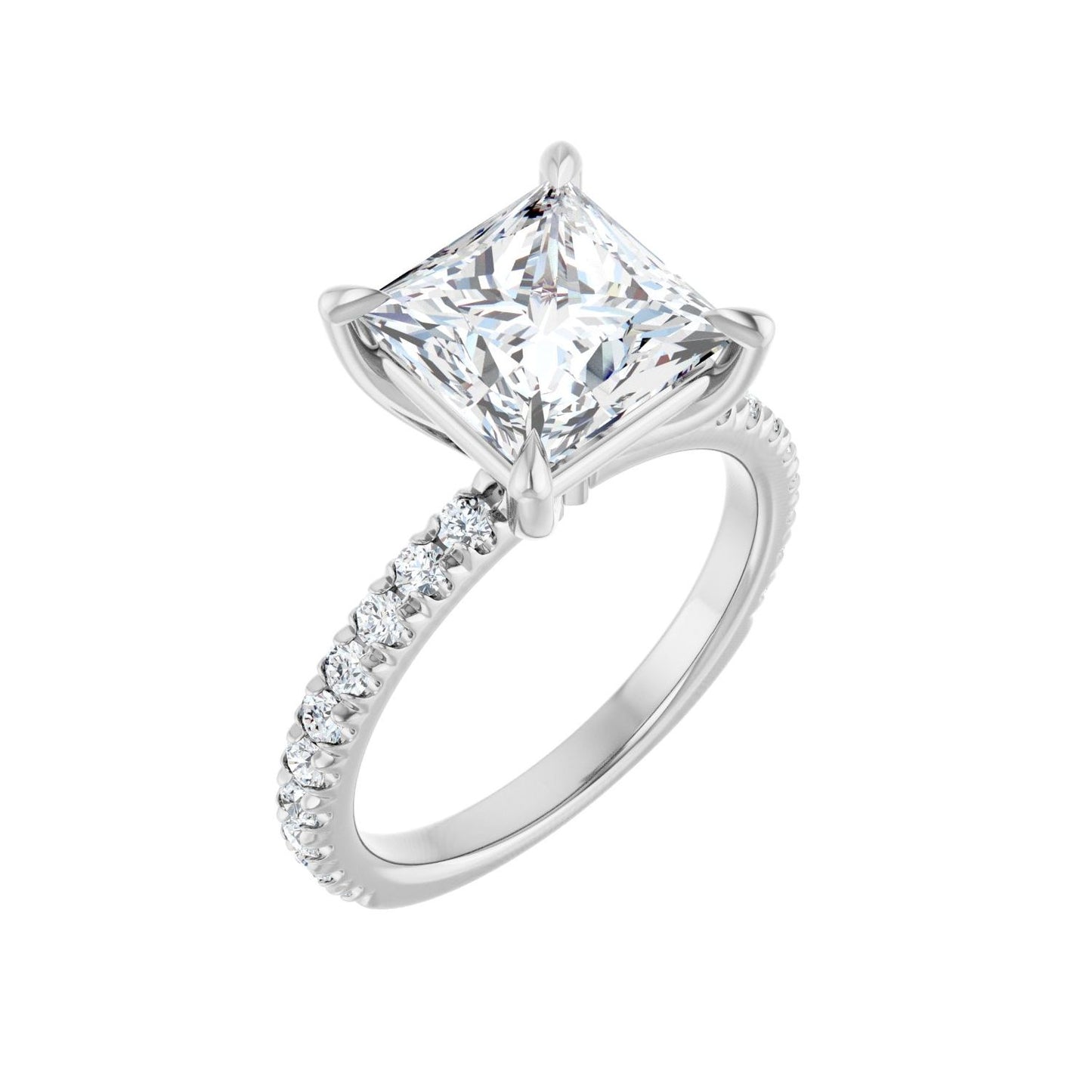 Square Claw-Prong Engagement Ring | Metal Type=14K White Gold | Center Stone Size=3 CT | Image 1