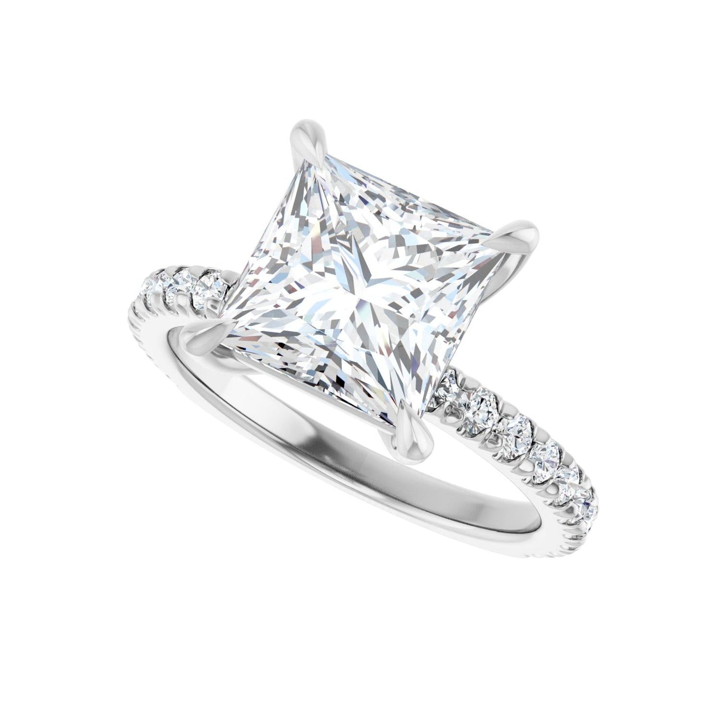 Square Claw-Prong Engagement Ring | Metal Type=14K White Gold | Center Stone Size=3 CT | Image 5