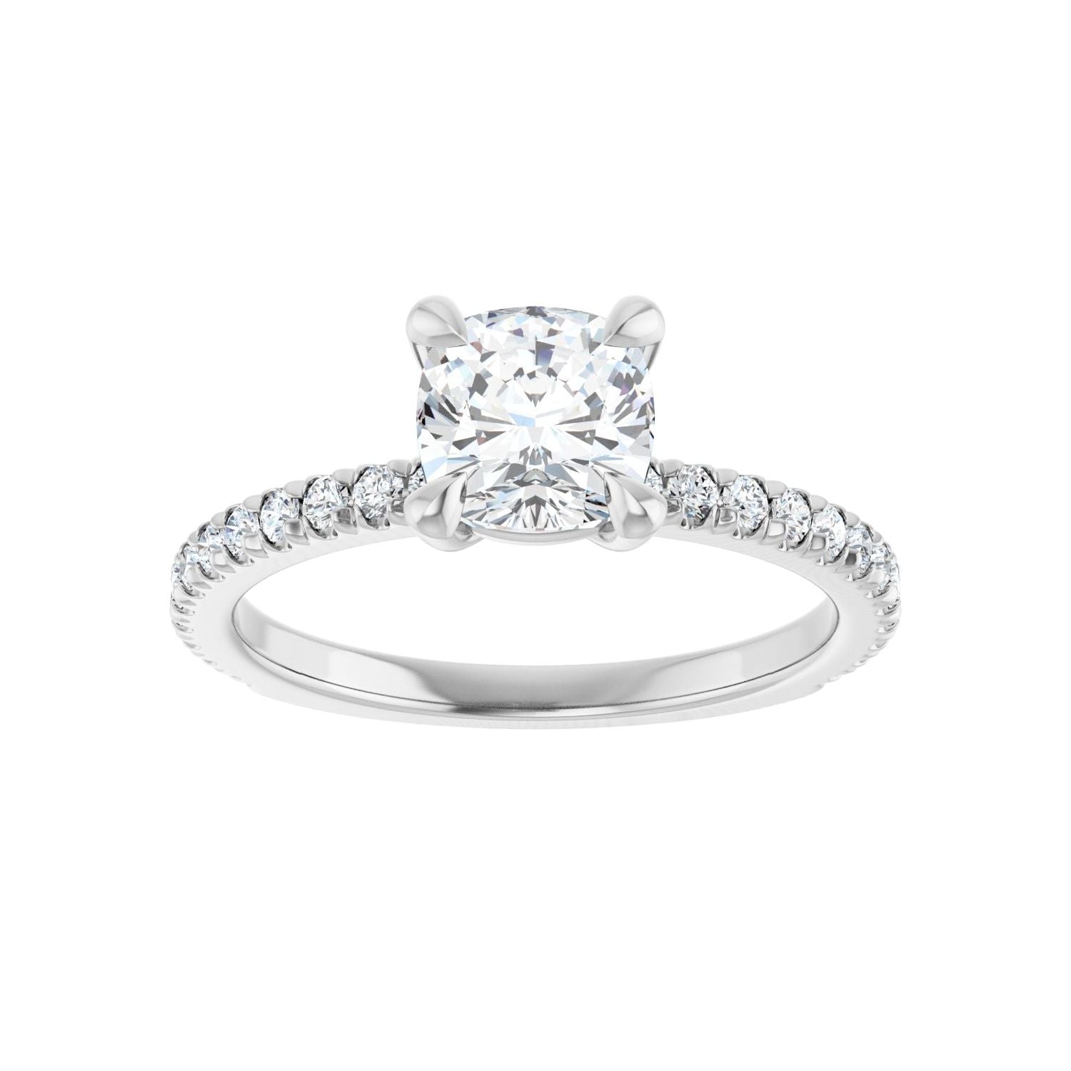 Cushion Claw-Prong Engagement Ring | Metal Type=14K White Gold | Center Stone Size=1 CT | Image 3