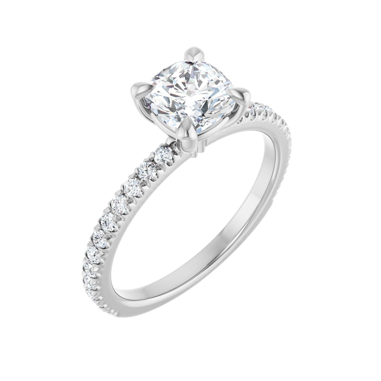 Cushion Claw-Prong Engagement Ring | Metal Type=14K White Gold | Center Stone Size=1 CT | Image 1