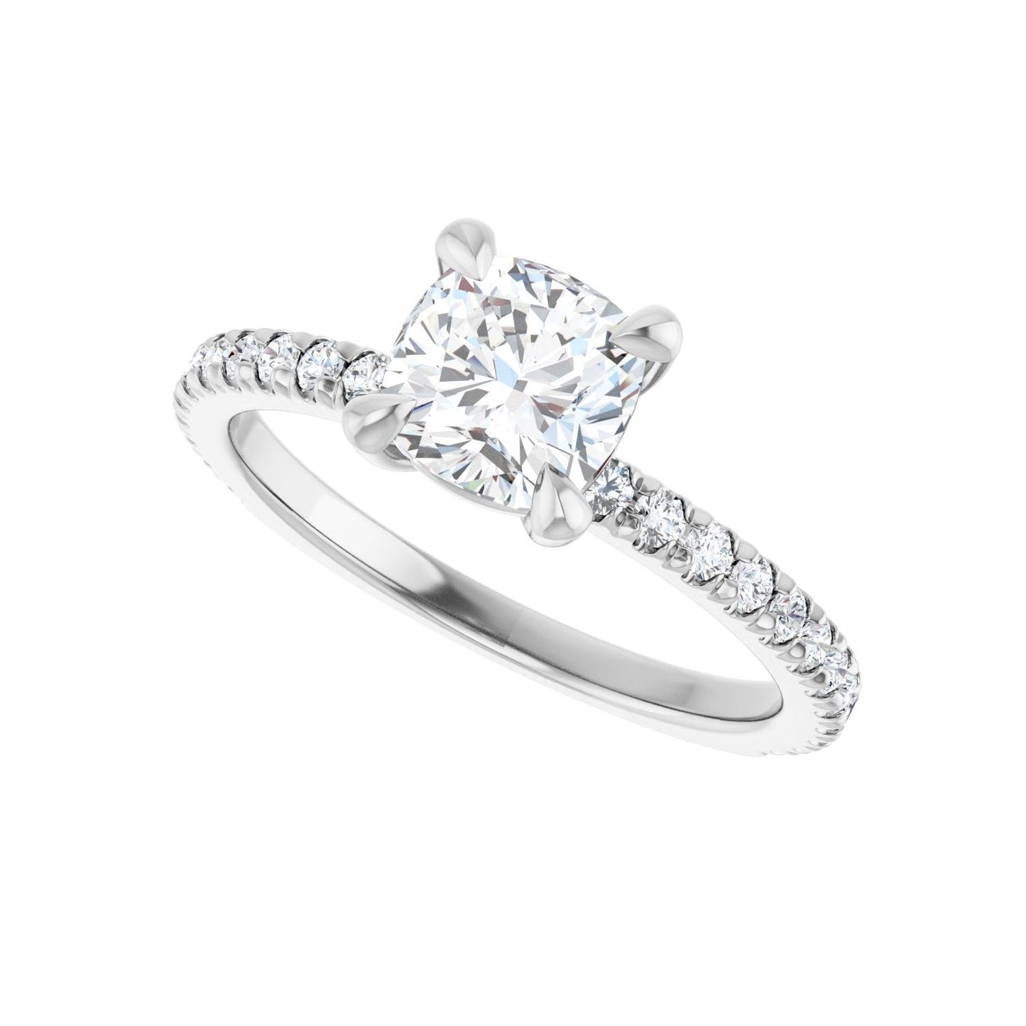 Cushion Claw-Prong Engagement Ring | Metal Type=14K White Gold | Center Stone Size=1 CT | Image 5