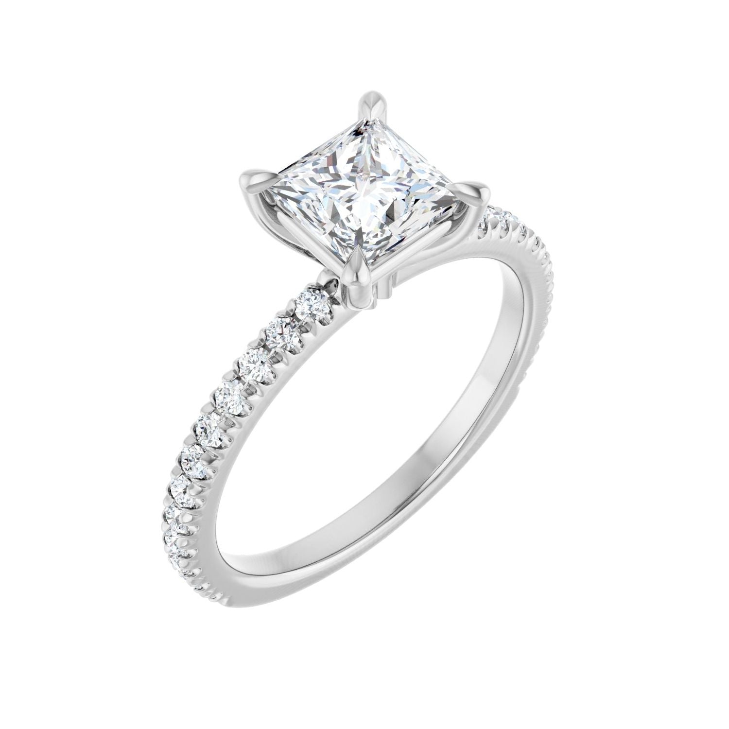 Square Claw-Prong Engagement Ring | Metal Type=14K White Gold | Center Stone Size=1 CT | Image 1