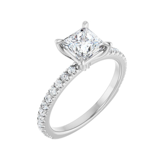 Square Claw-Prong Engagement Ring | Metal Type=14K White Gold | Center Stone Size=1 CT | Image 1