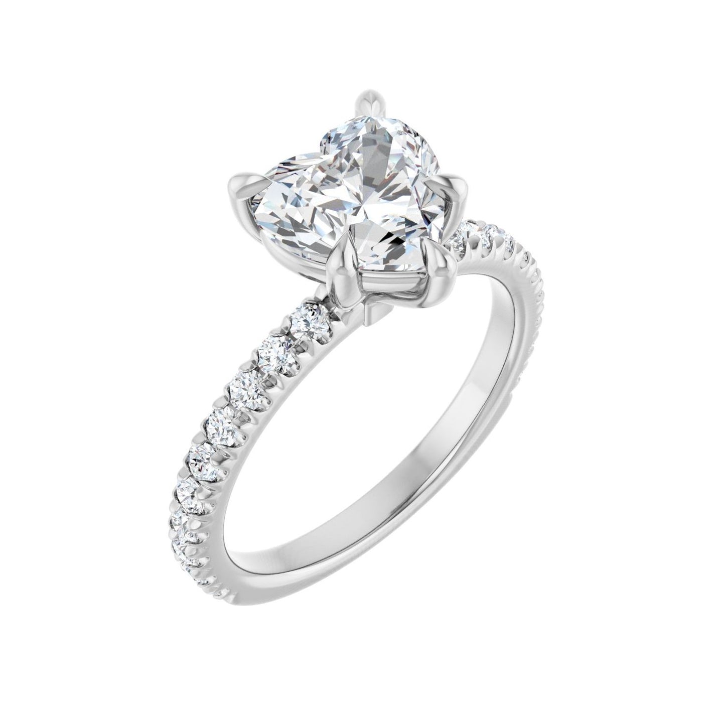 Heart Claw-Prong Engagement Ring | Metal Type=14K White Gold | Center Stone Size=1.5 CT | Image 1