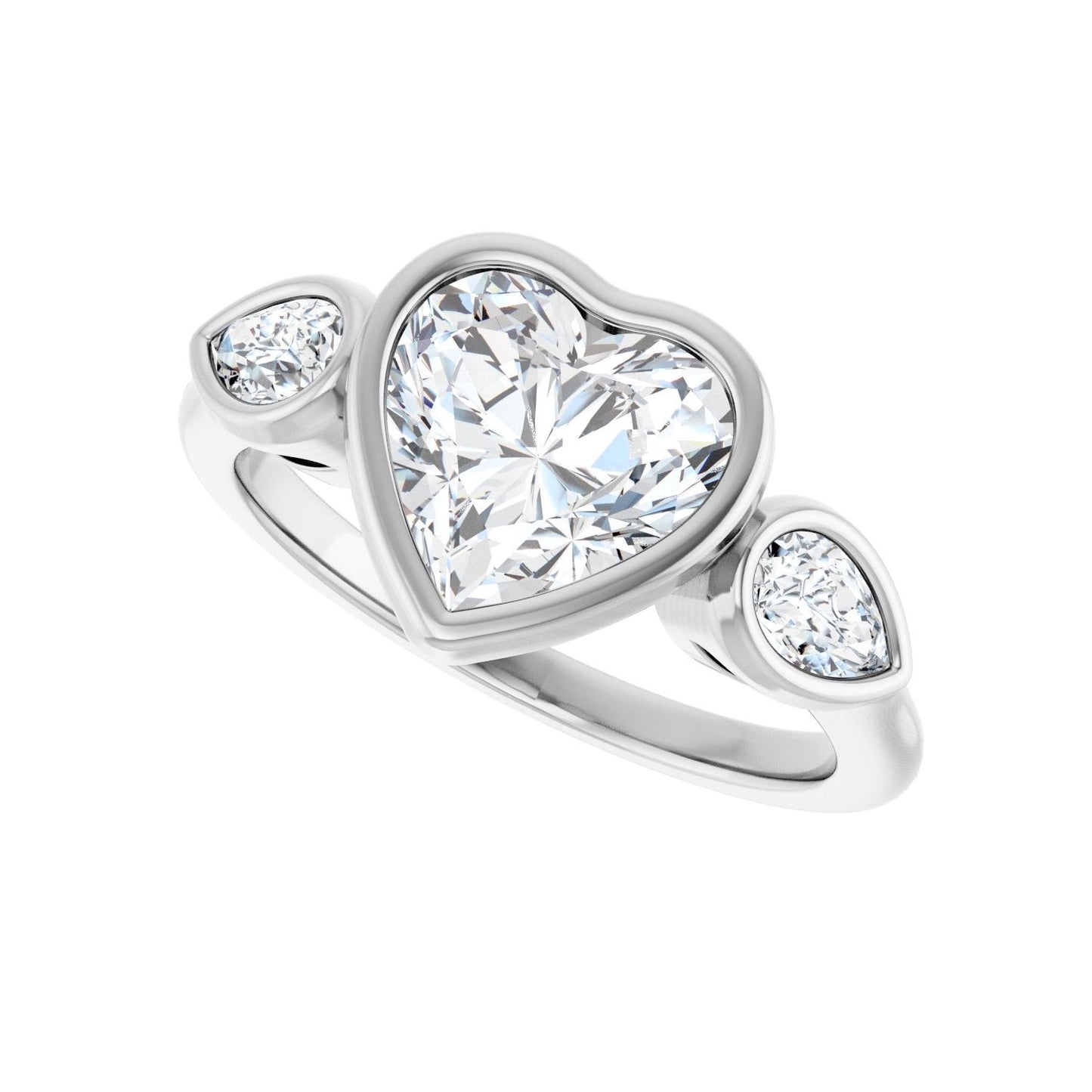 Heart Bezel-Set Three-Stone Engagement Ring | Metal Type=14K White Gold | Center Stone Size=1.5 CT | Image 5