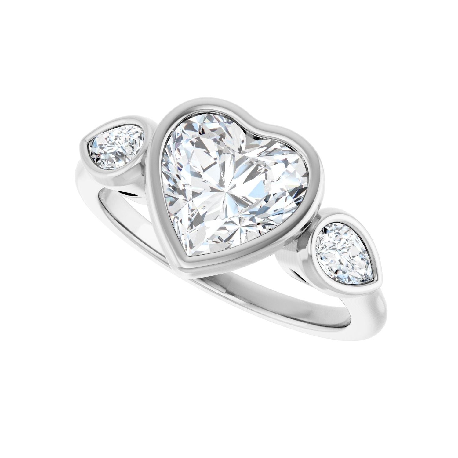 Heart Bezel-Set Three-Stone Engagement Ring | Metal Type=14K White Gold | Center Stone Size=1.5 CT | Image 5