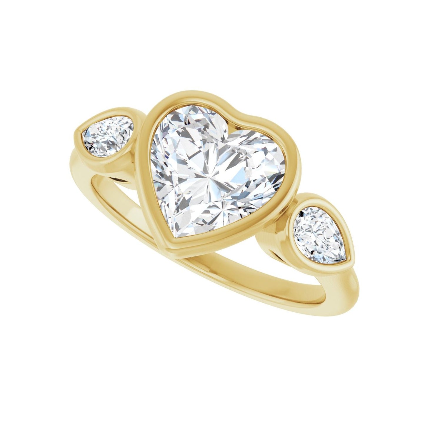 Heart Bezel-Set Three-Stone Engagement Ring | Metal Type=14K Yellow Gold | Center Stone Size=1.5 CT | Image 5