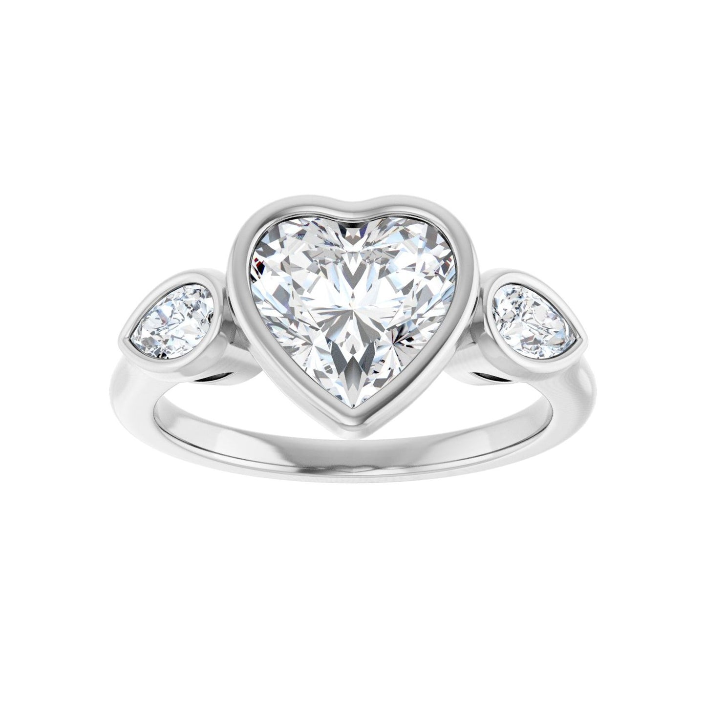 Heart Bezel-Set Three-Stone Engagement Ring | Metal Type=14K White Gold | Center Stone Size=1.5 CT | Image 3