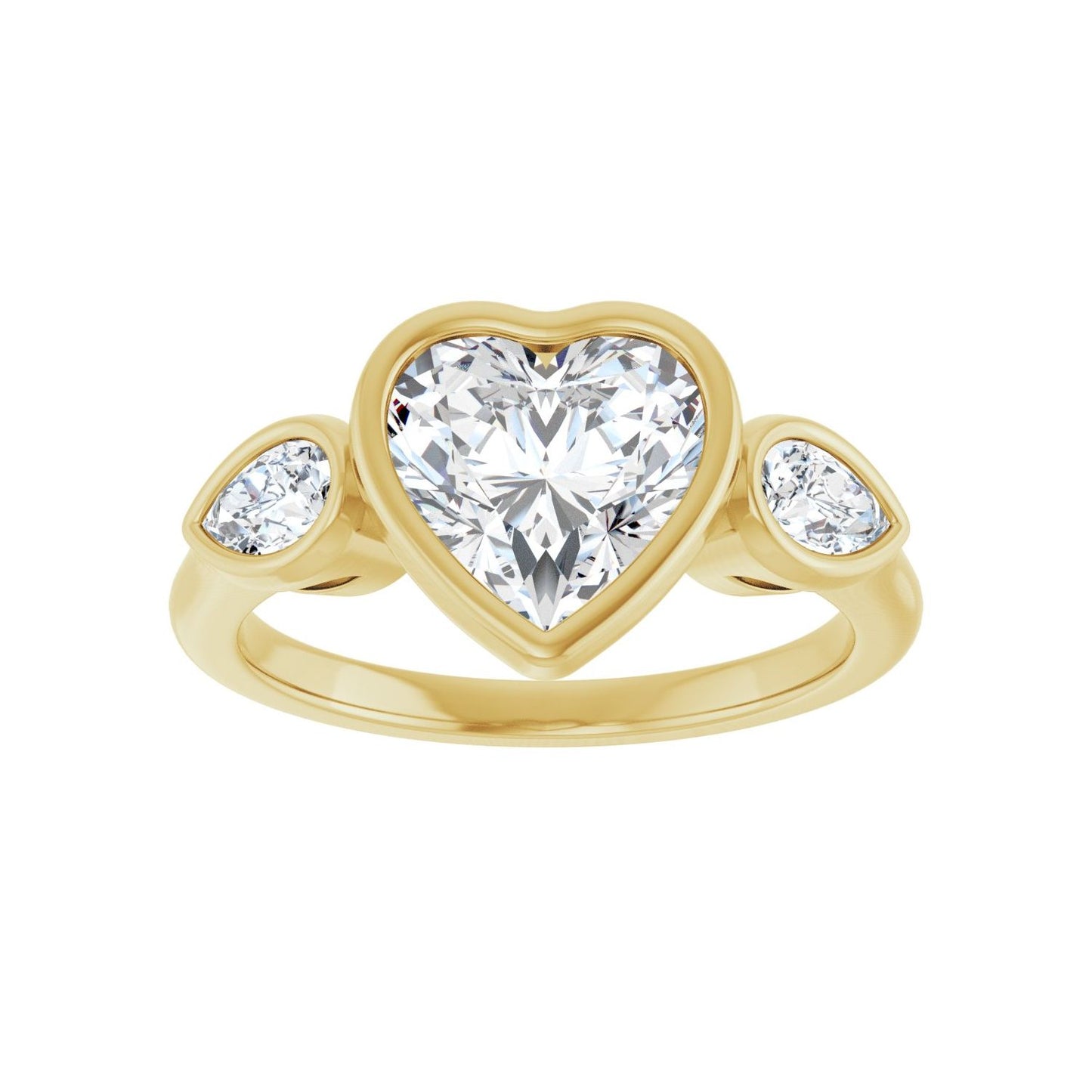 Heart Bezel-Set Three-Stone Engagement Ring | Metal Type=14K Yellow Gold | Center Stone Size=1.5 CT | Image 3