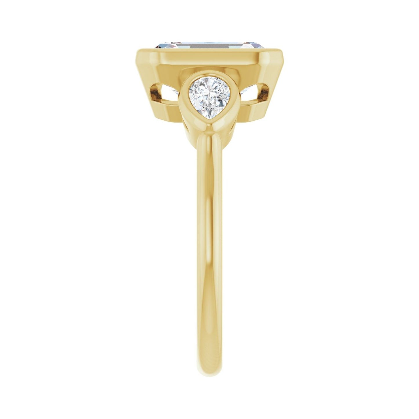 Emerald Bezel-Set Three-Stone Engagement Ring | Metal Type=14K Yellow Gold | Center Stone Size=2.5 CT | Image 4