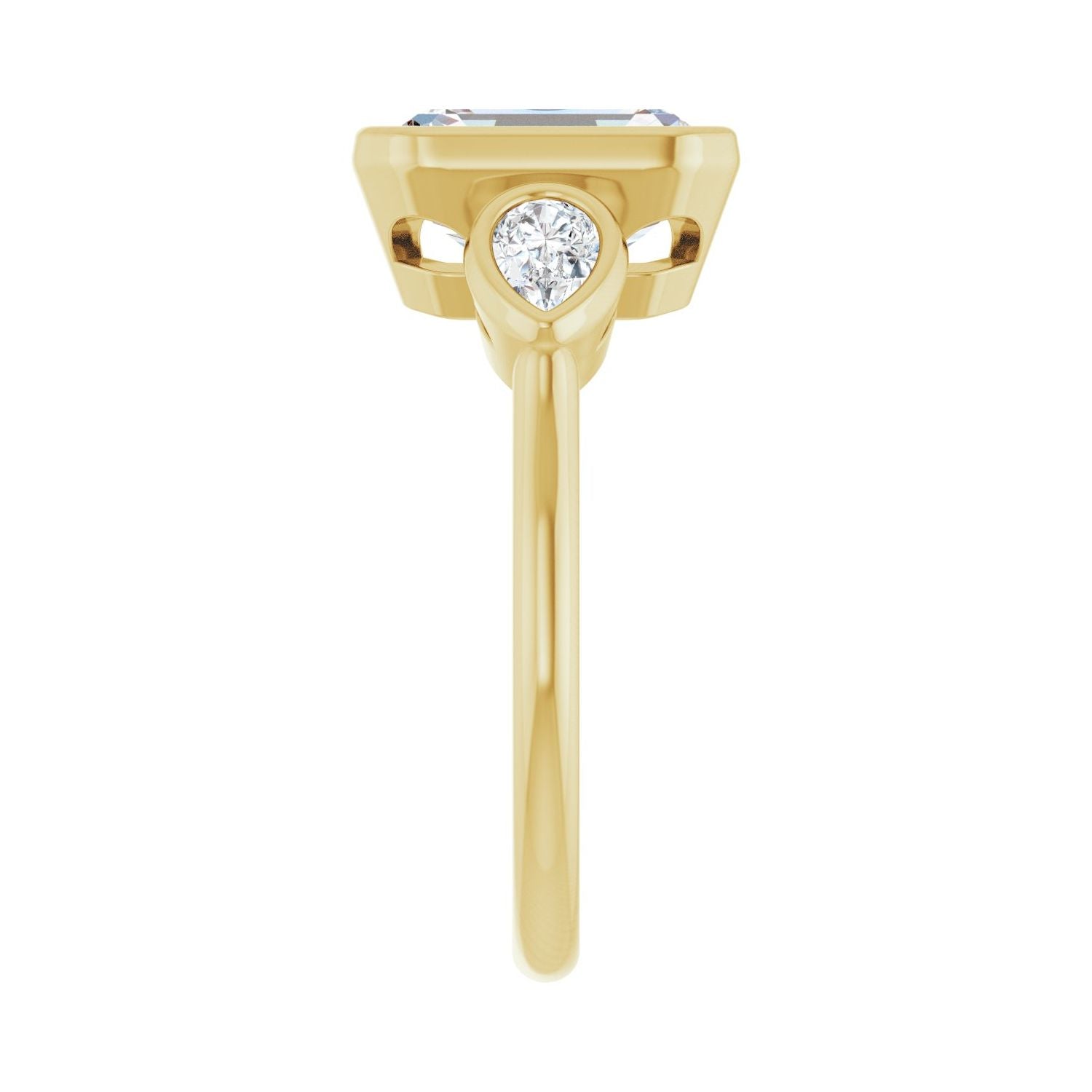 Emerald Bezel-Set Three-Stone Engagement Ring | Metal Type=14K Yellow Gold | Center Stone Size=2.5 CT | Image 4