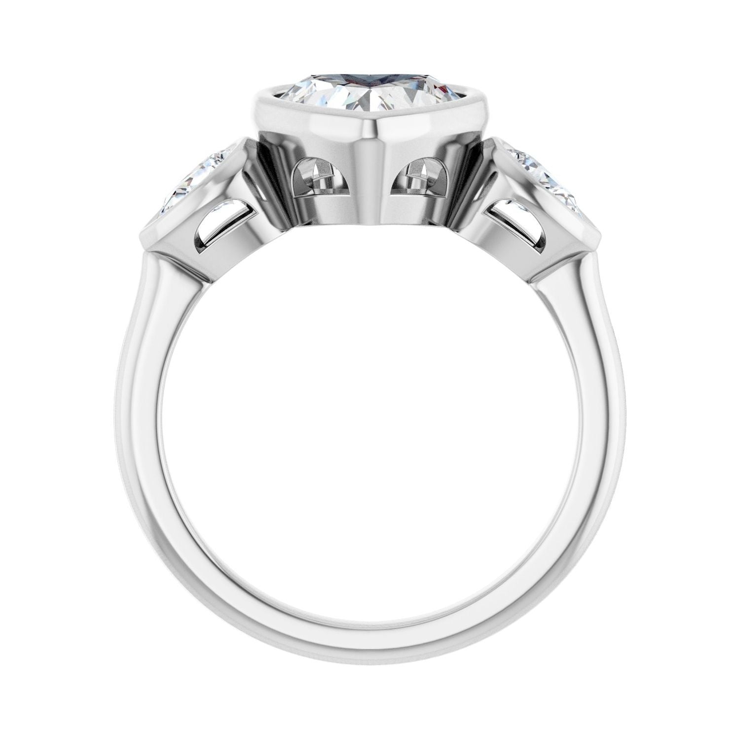 Heart Bezel-Set Three-Stone Engagement Ring | Metal Type=14K White Gold | Center Stone Size=1.5 CT | Image 2