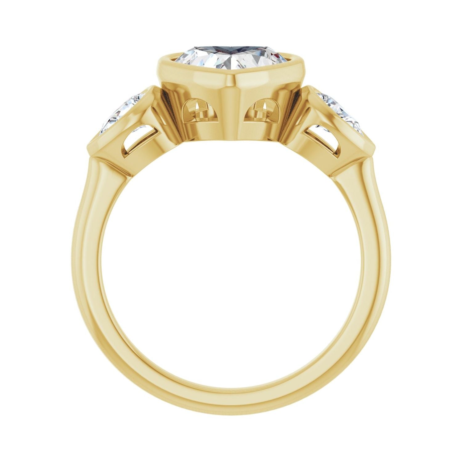 Heart Bezel-Set Three-Stone Engagement Ring | Metal Type=14K Yellow Gold | Center Stone Size=1.5 CT | Image 2