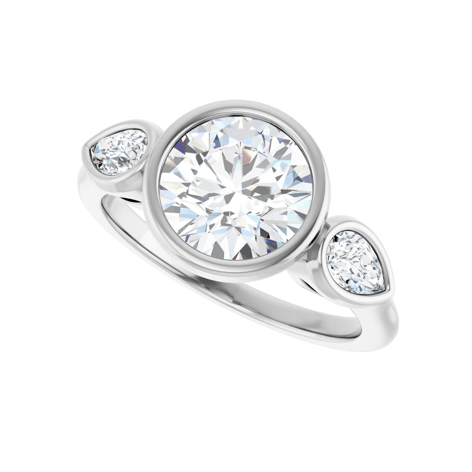 Round Bezel-Set Three-Stone Engagement Ring | Metal Type=14K White Gold | Center Stone Size=2 CT | Image 5