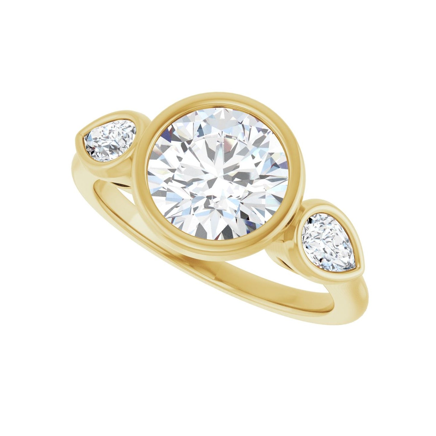 Round Bezel-Set Three-Stone Engagement Ring | Metal Type=14K Yellow Gold | Center Stone Size=2 CT | Image 5