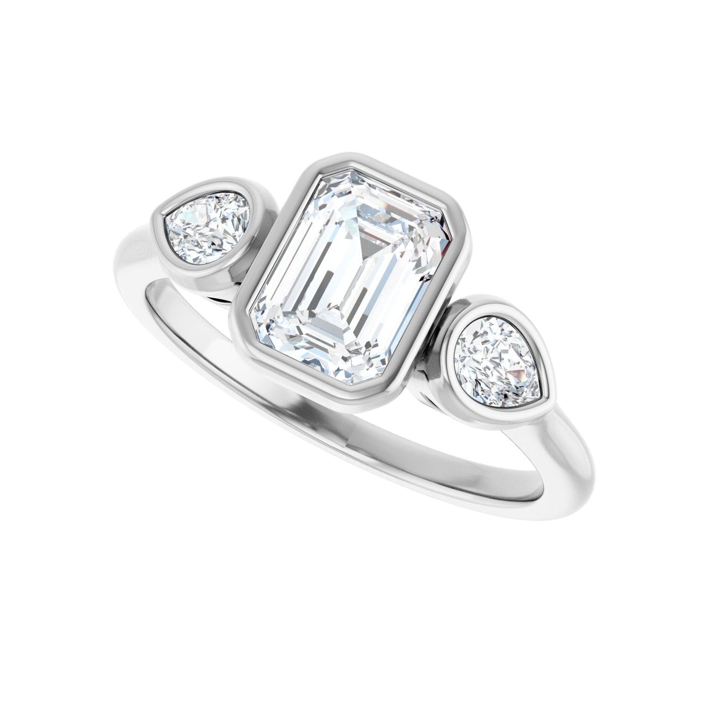 Emerald Bezel-Set Three-Stone Engagement Ring | Metal Type=14K White Gold | Center Stone Size=1.5 CT | Image 5