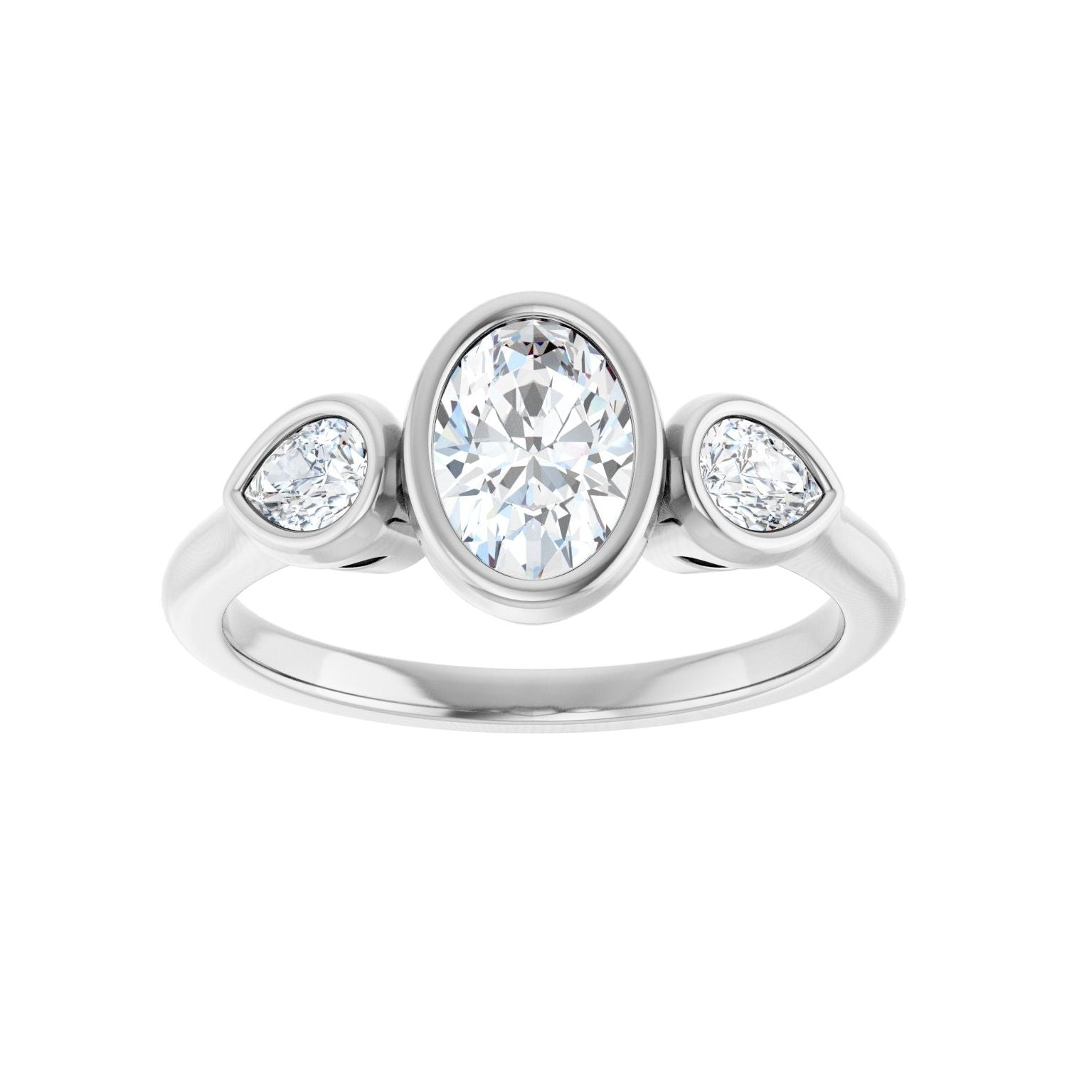 Oval Bezel-Set Three-Stone Engagement Ring | Metal Type=14K White Gold | Center Stone Size=1 CT | Image 3