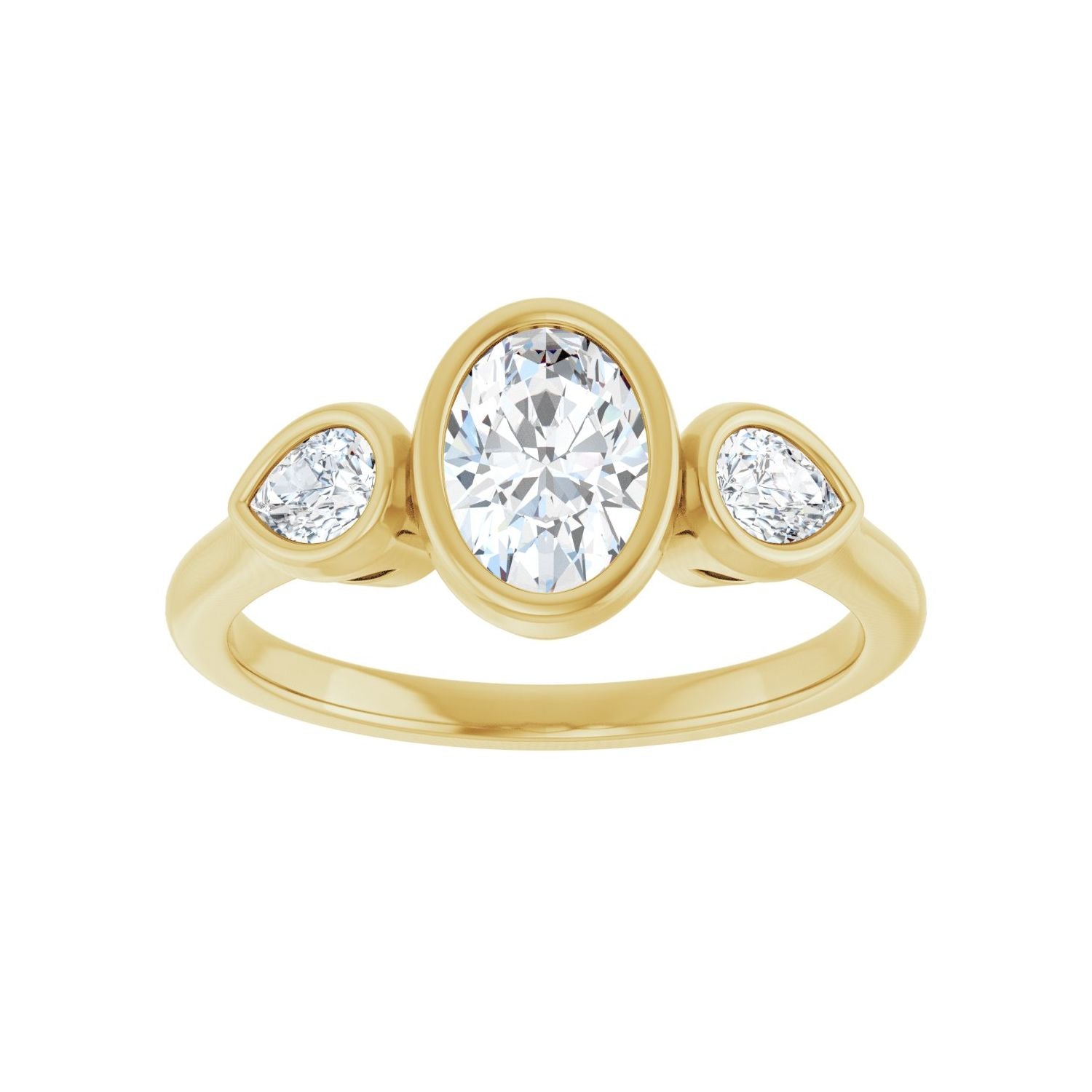 Oval Bezel-Set Three-Stone Engagement Ring | Metal Type=14K Yellow Gold | Center Stone Size=1 CT | Image 3