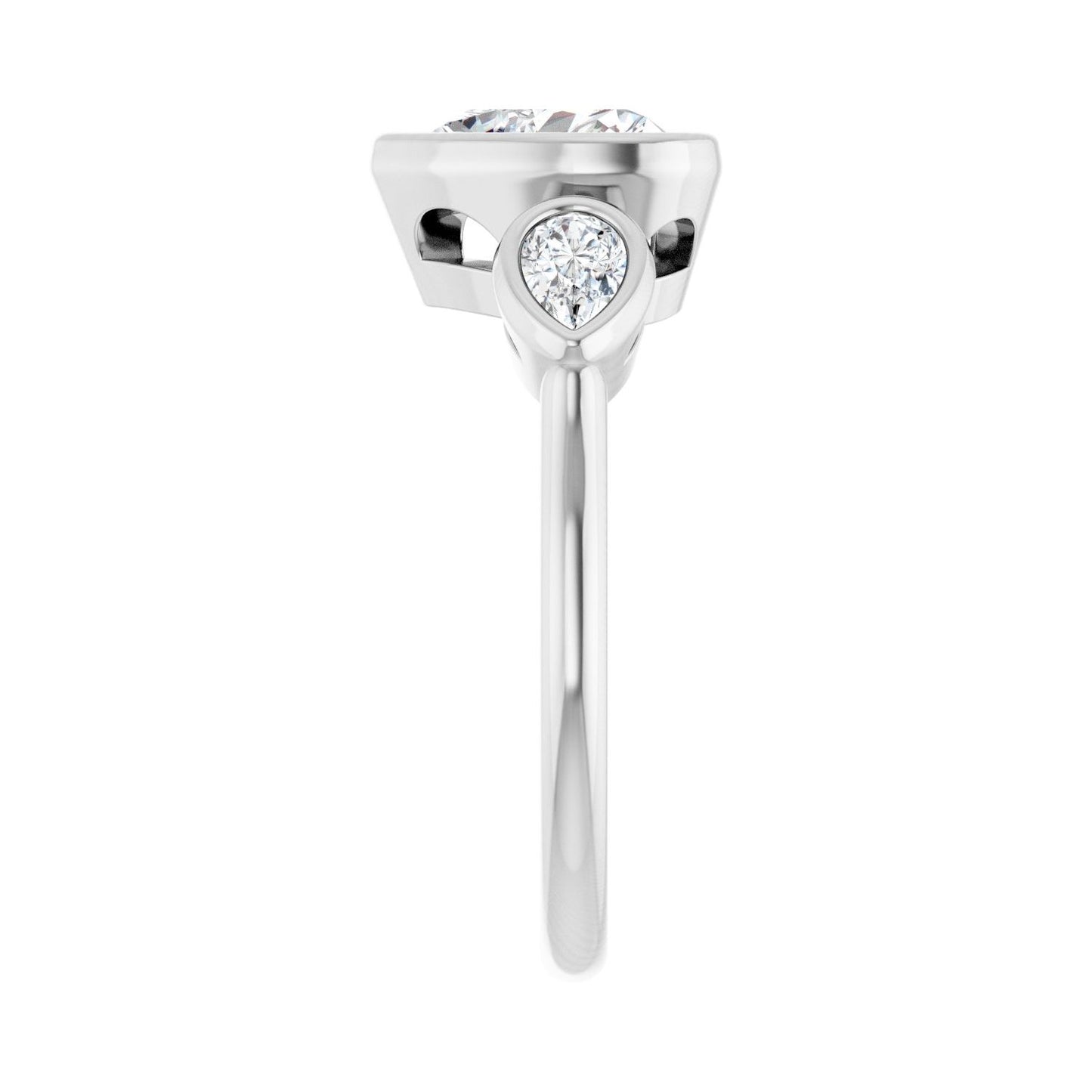Heart Bezel-Set Three-Stone Engagement Ring | Metal Type=14K White Gold | Center Stone Size=1.5 CT | Image 4