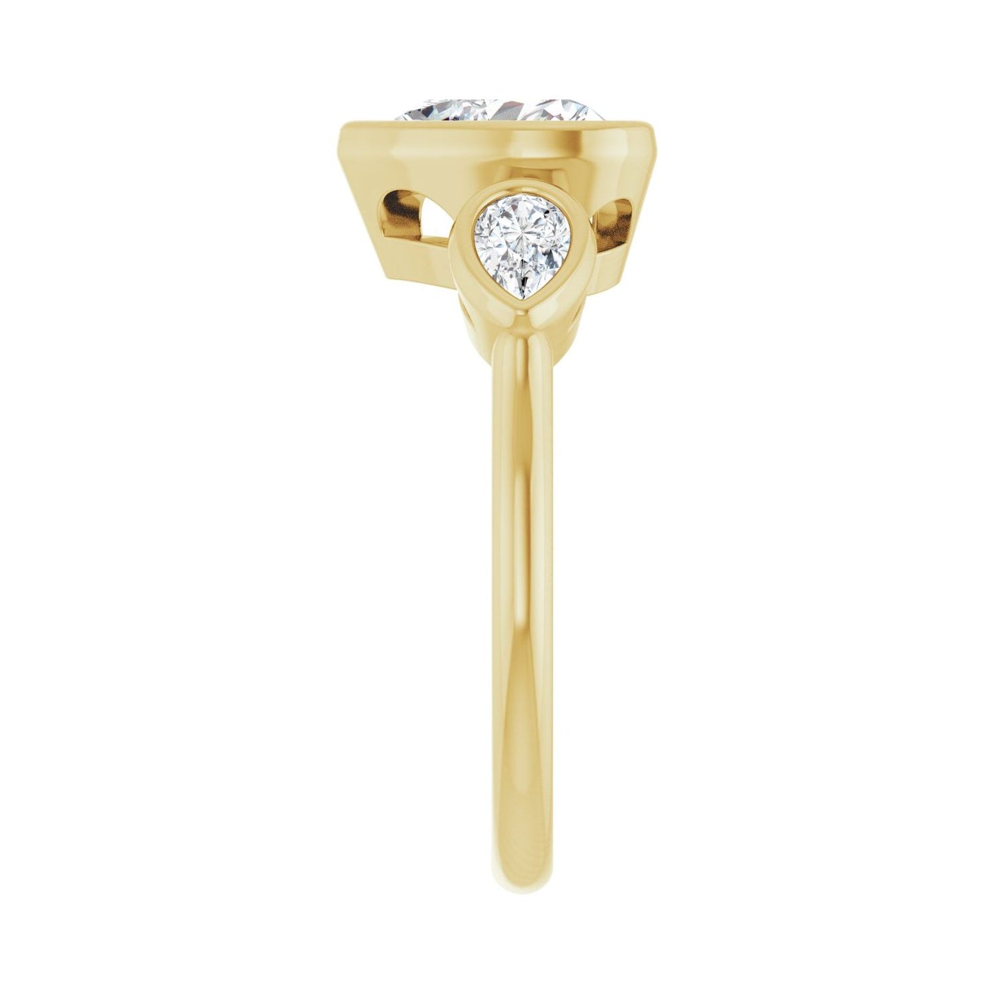Heart Bezel-Set Three-Stone Engagement Ring | Metal Type=14K Yellow Gold | Center Stone Size=1.5 CT | Image 4