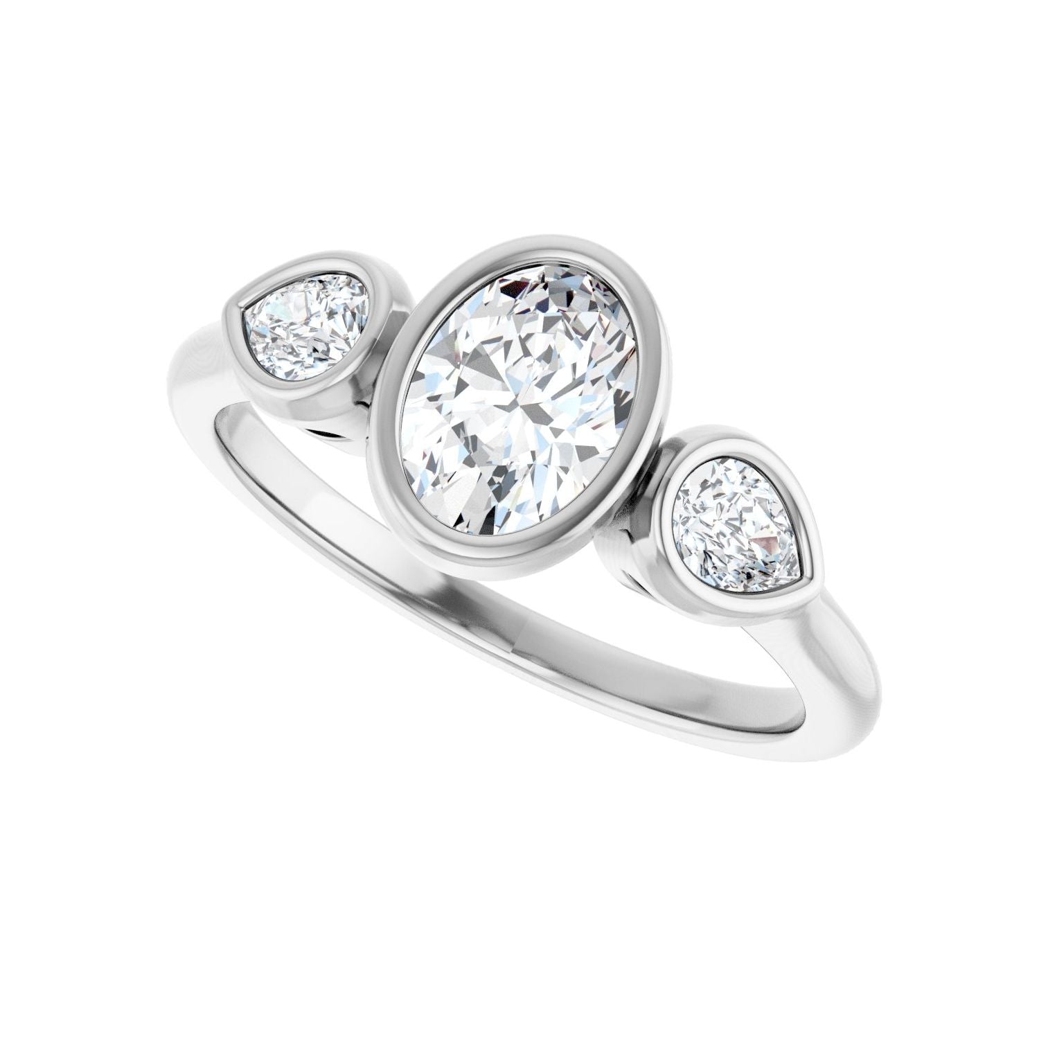 Oval Bezel-Set Three-Stone Engagement Ring | Metal Type=14K White Gold | Center Stone Size=1 CT | Image 5